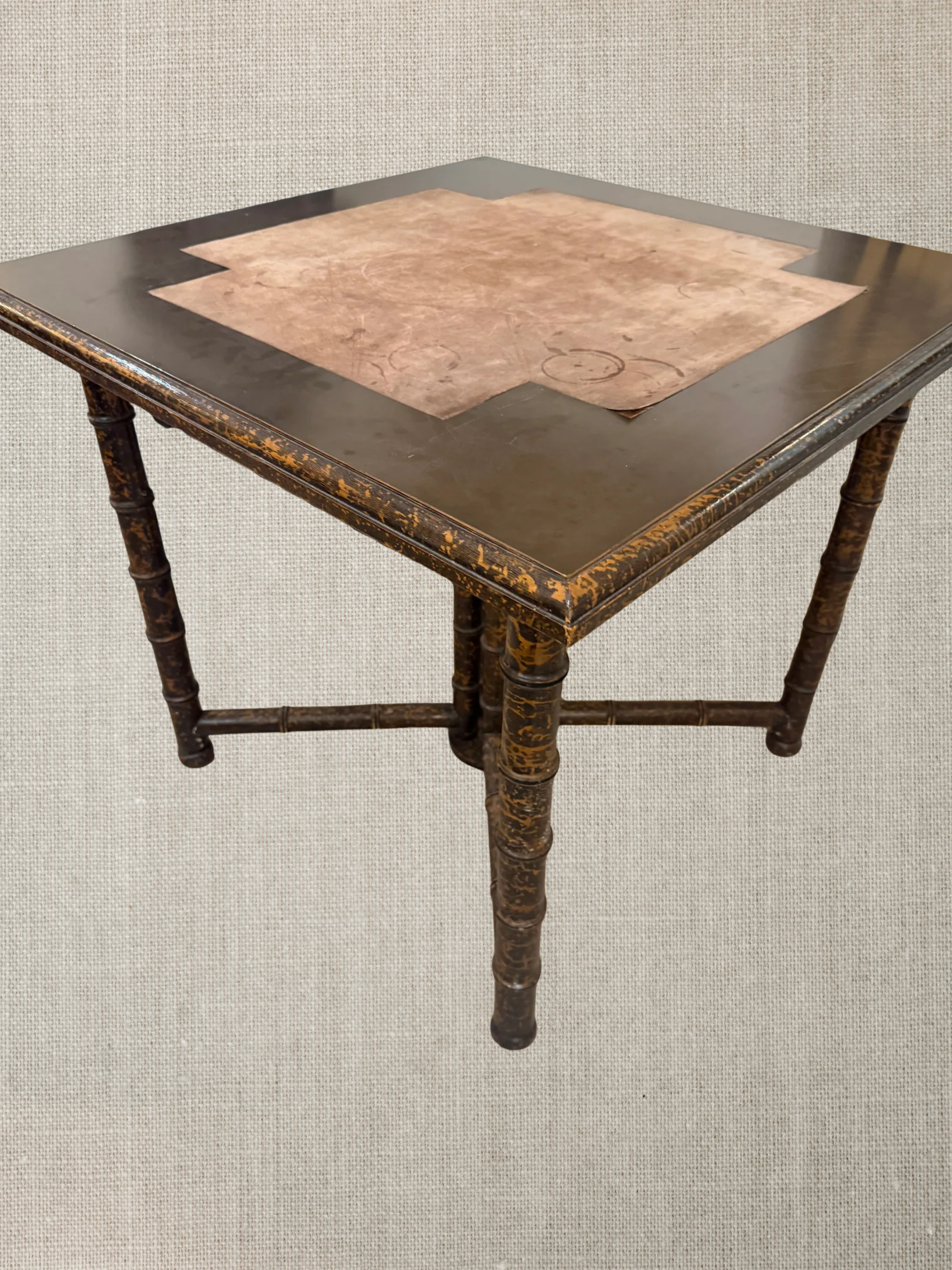 Bamboo Leather Top Game Table - France 1920s