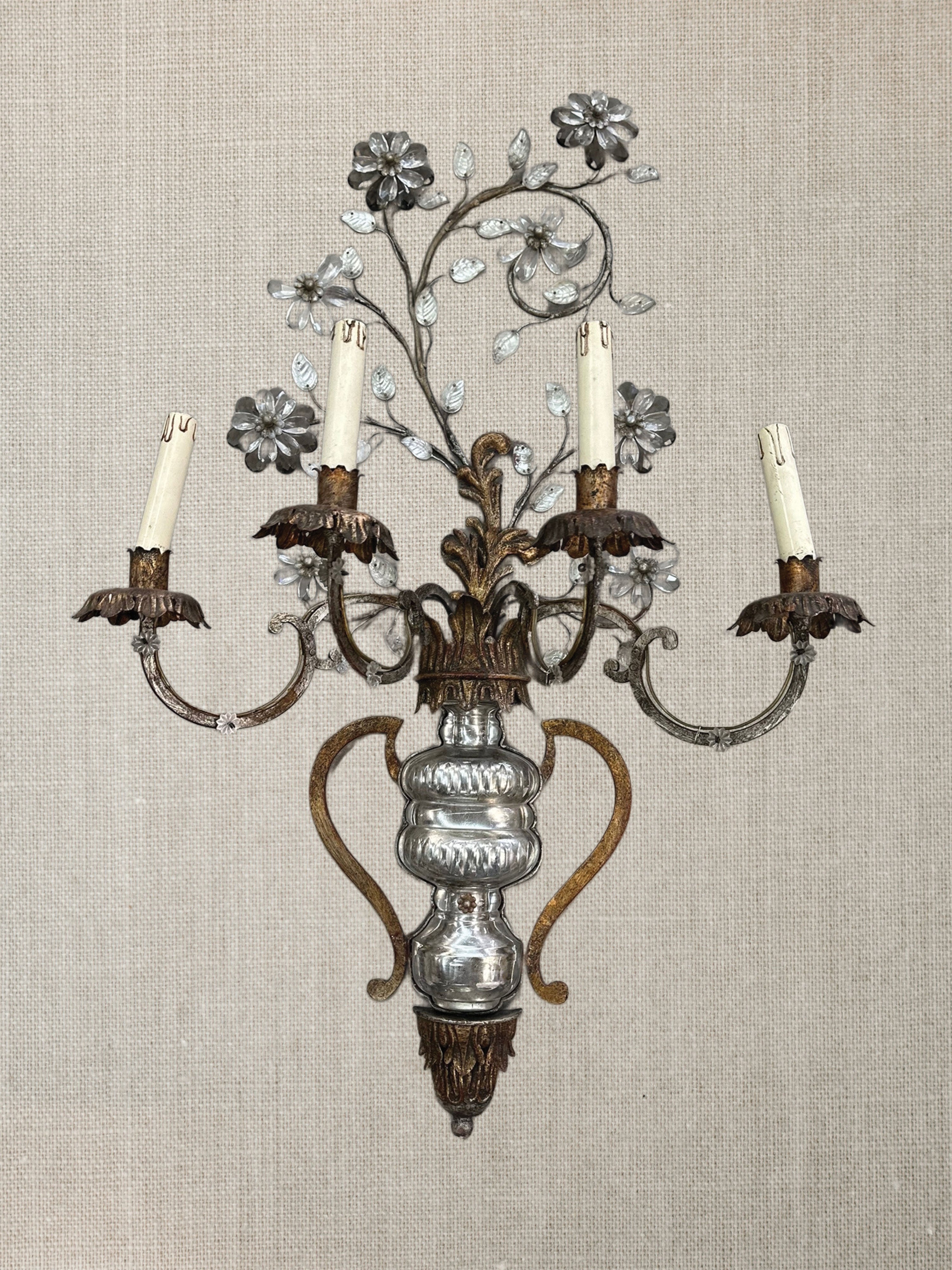 French Bagues Crystal & Brass Sconces c1880