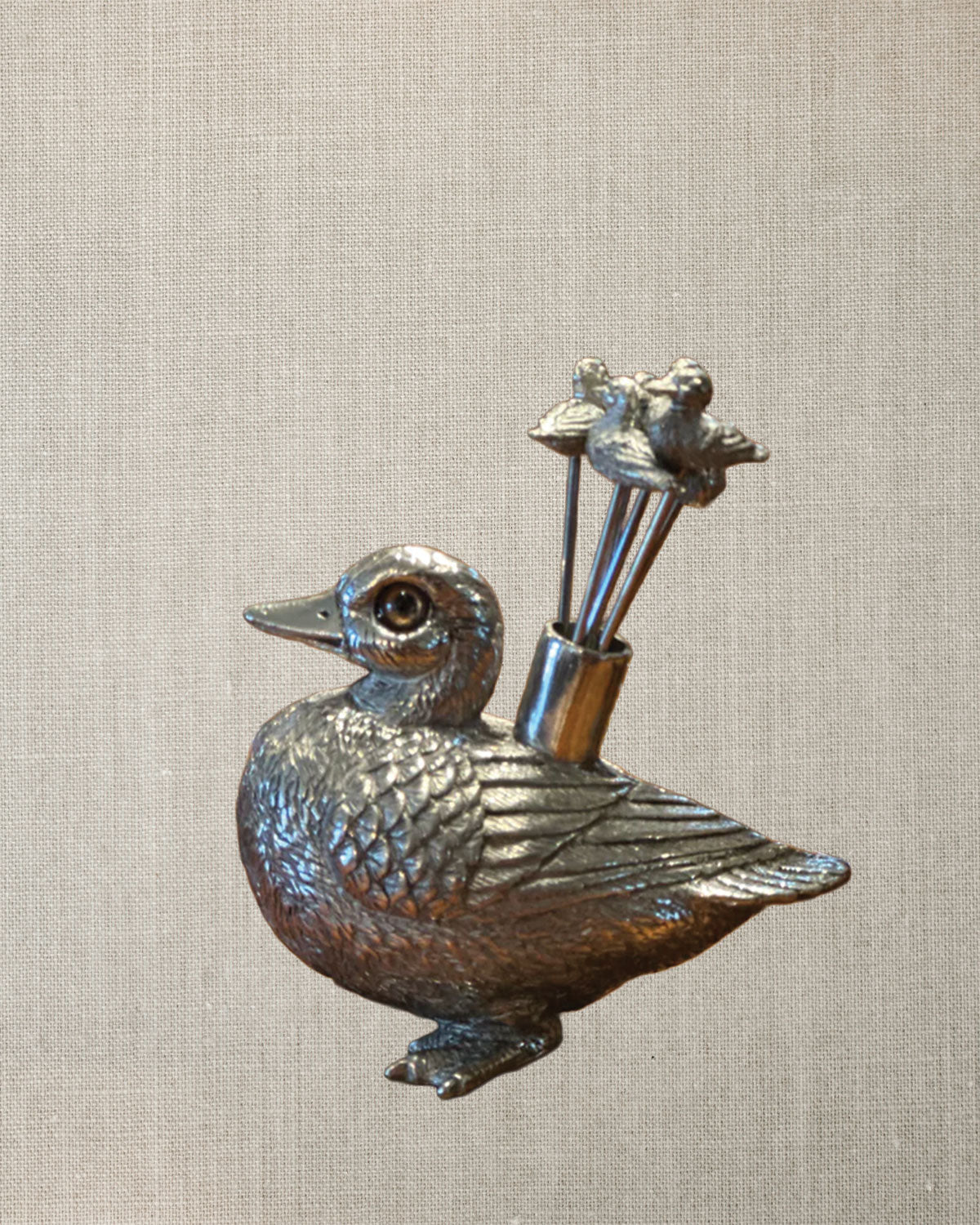 French Pewter Duck With 6 Picks