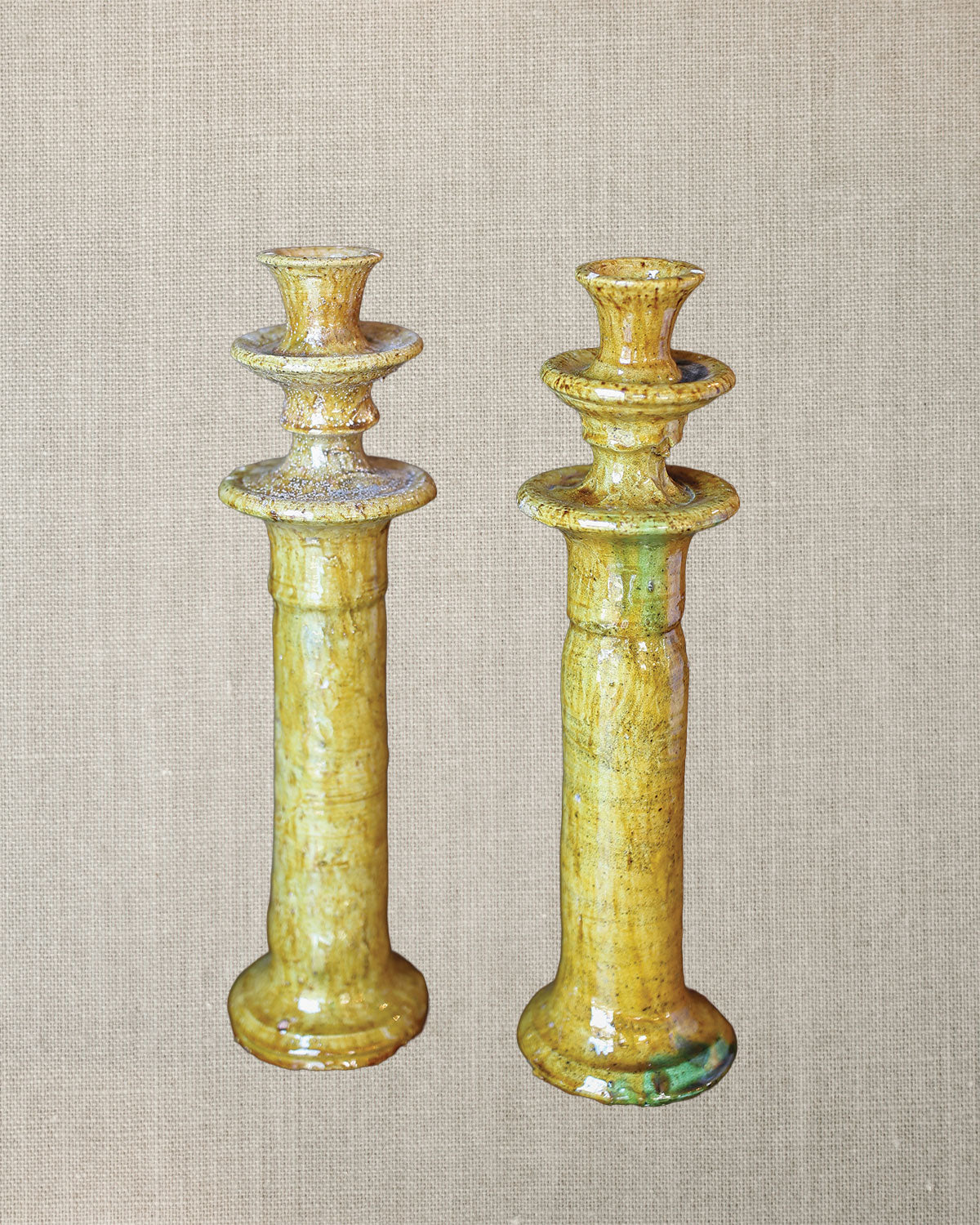 French Pottery Candlesticks - Golden