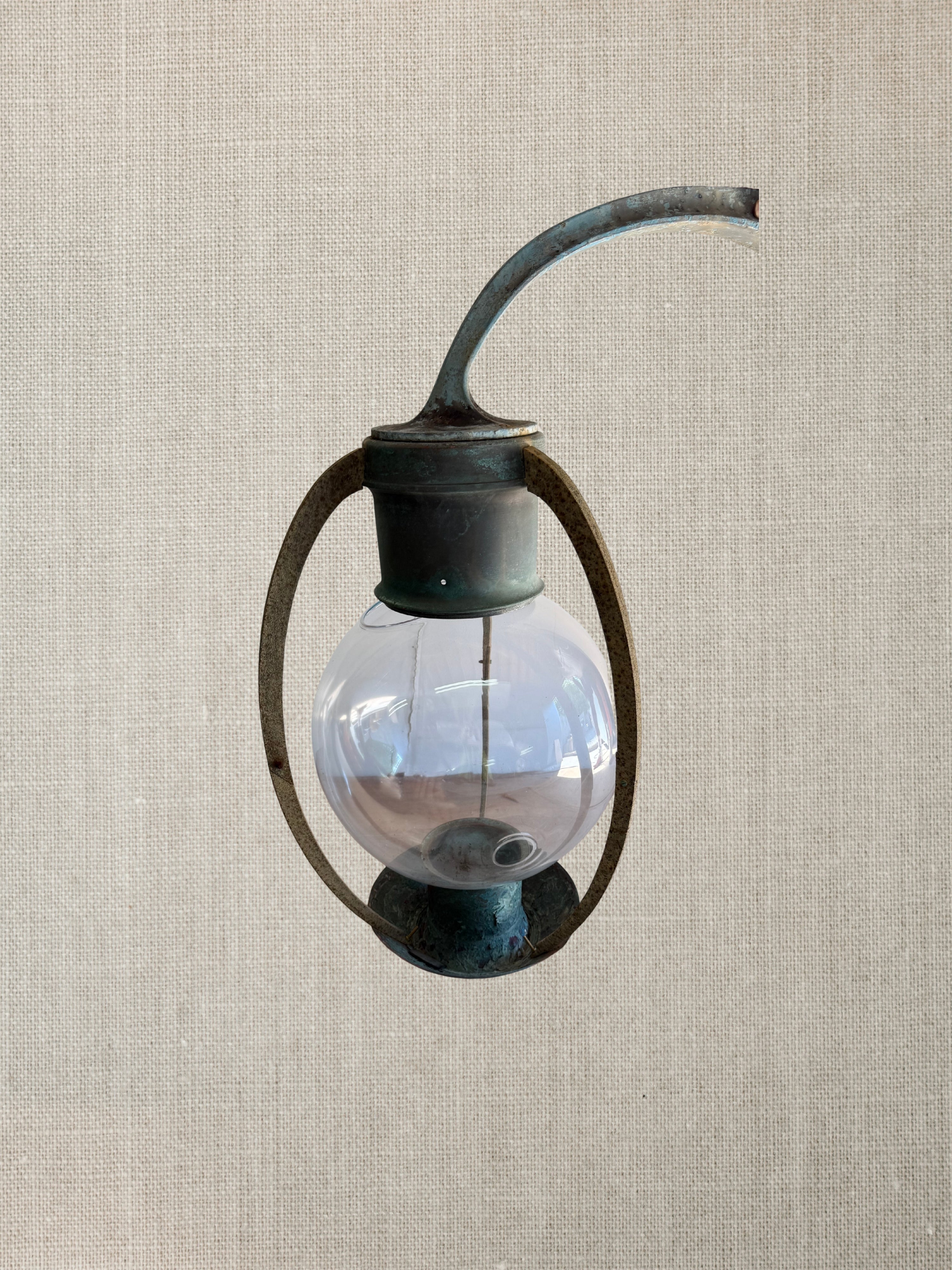 French Rounded Glass Copper Wall Lantern - Midcentury