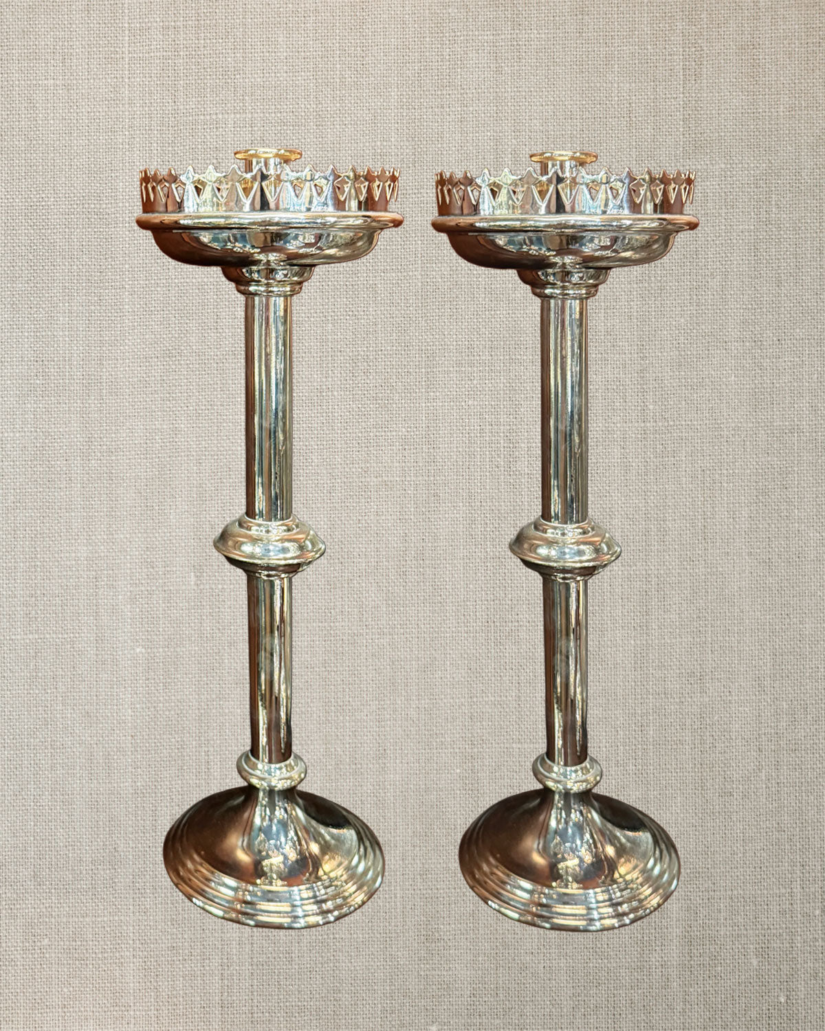 French Silver-Plate Candlesticks With Gallery