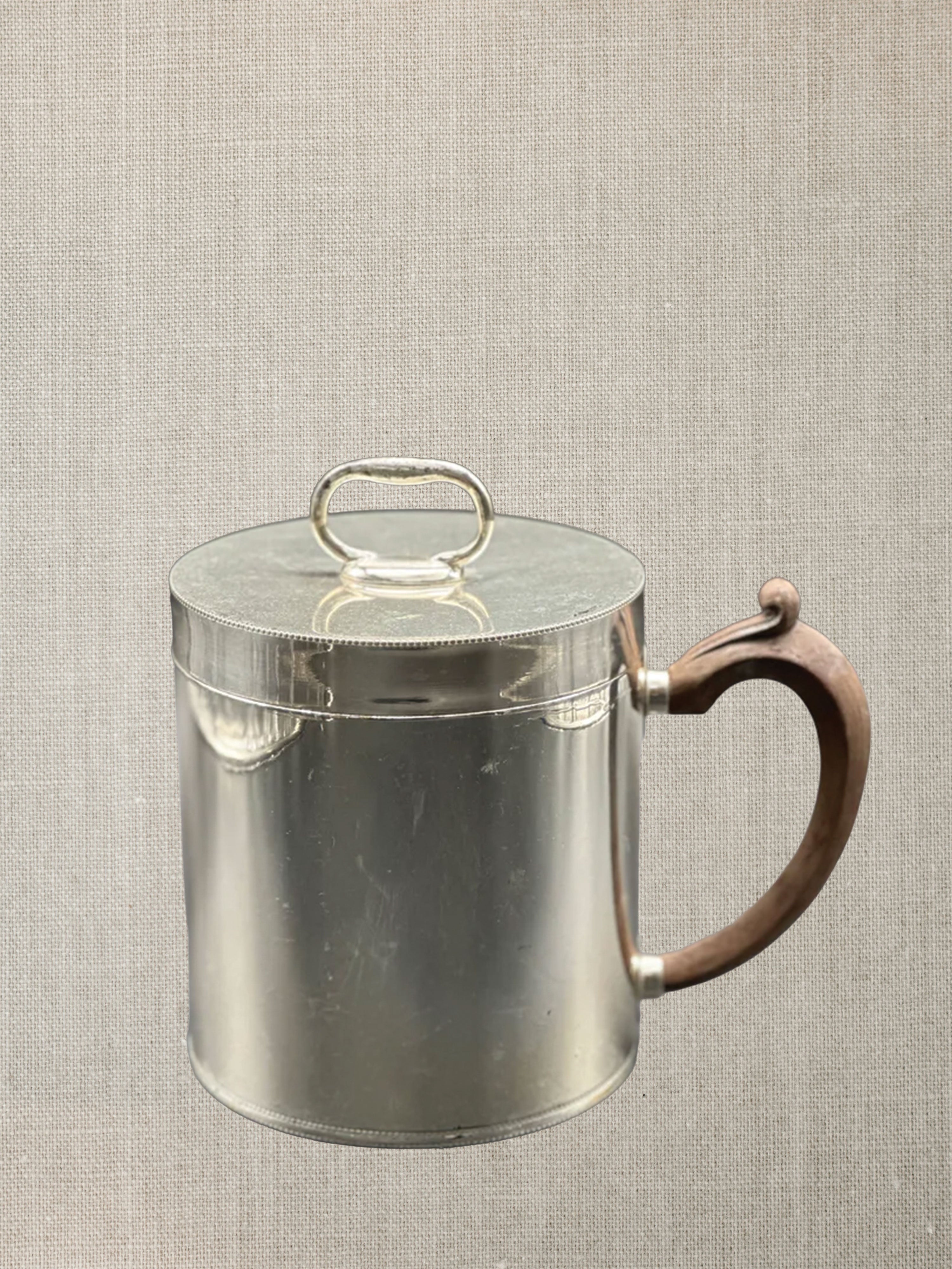 French Silver Plate Ice Bucket With Wooden Handle - Midcentury