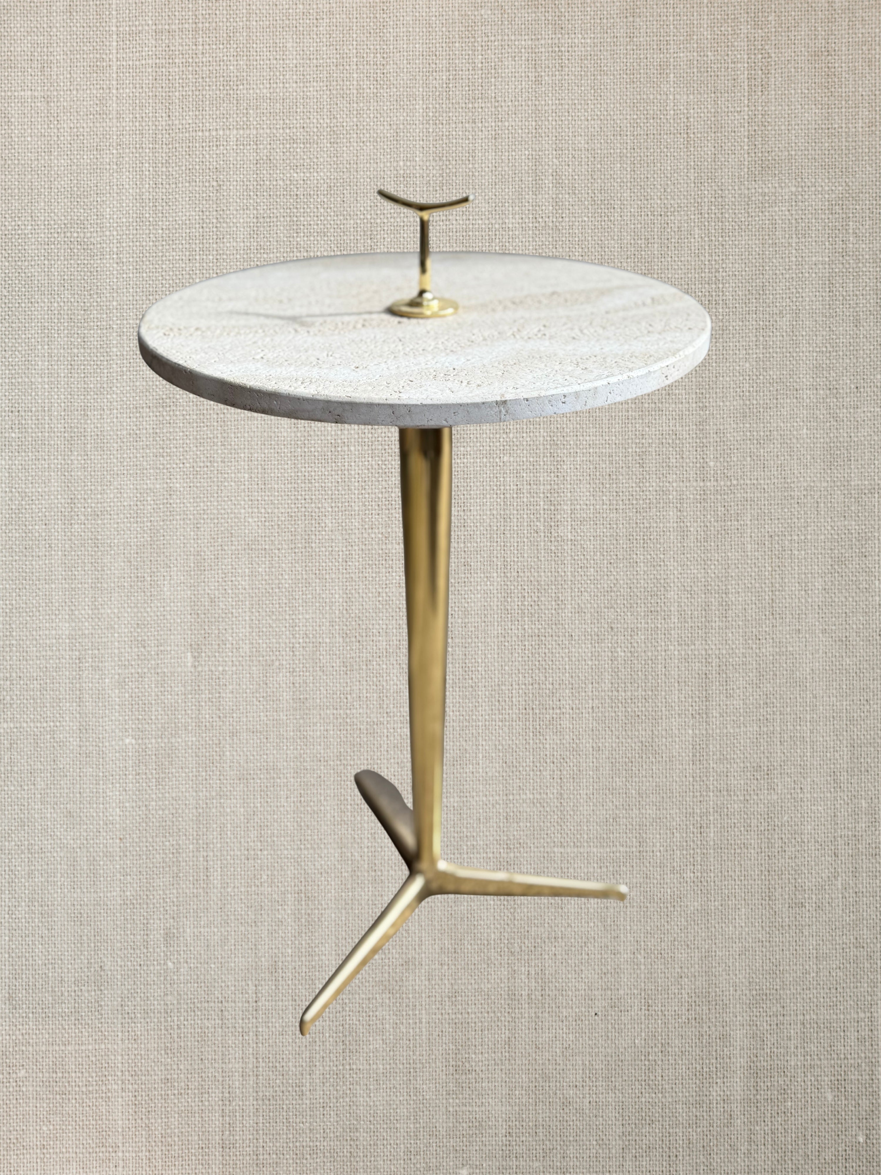 French Travertine and Brass Table - Midcentury