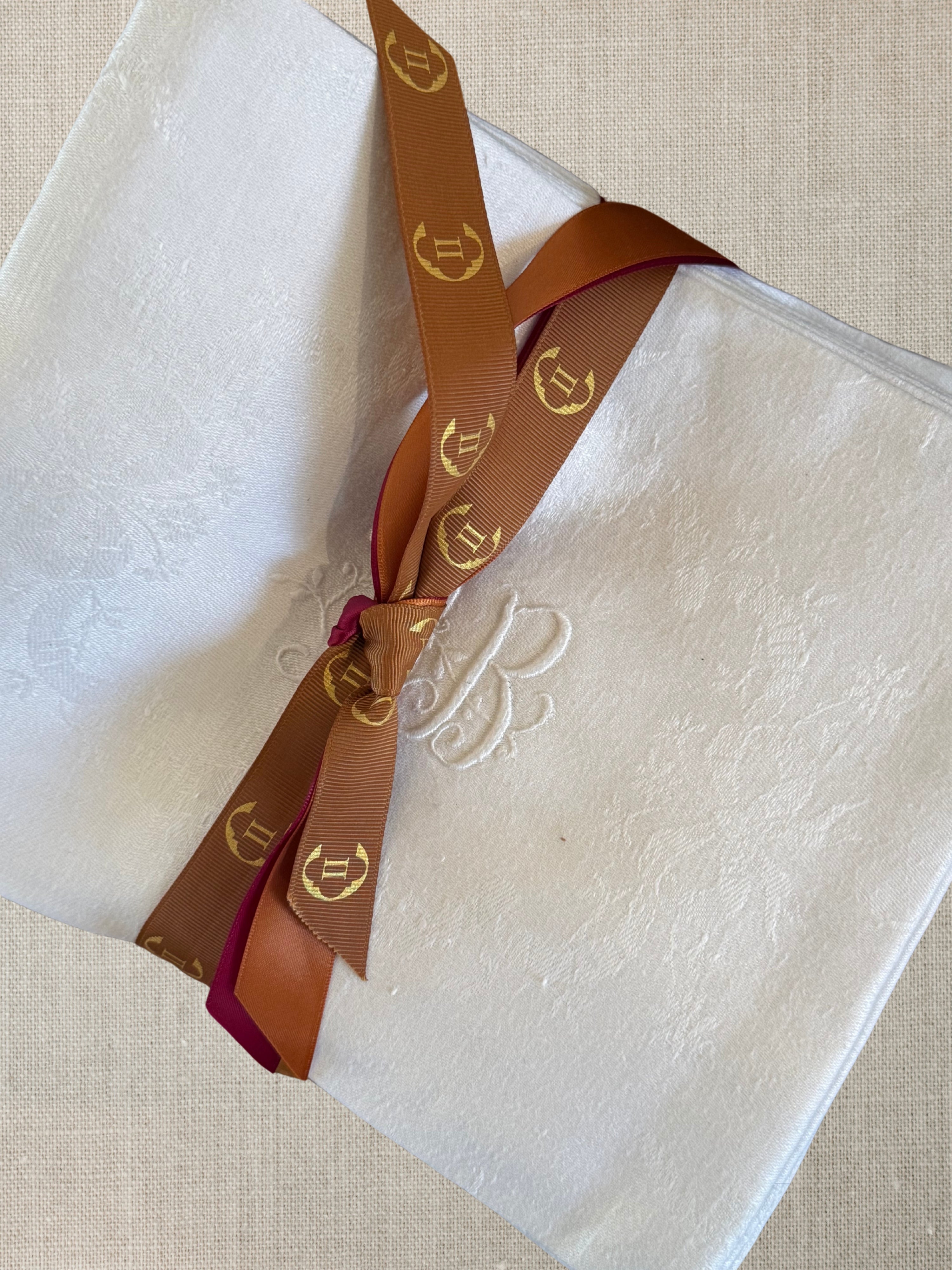 SOLD **French Vintage Linen Monogram Napkins