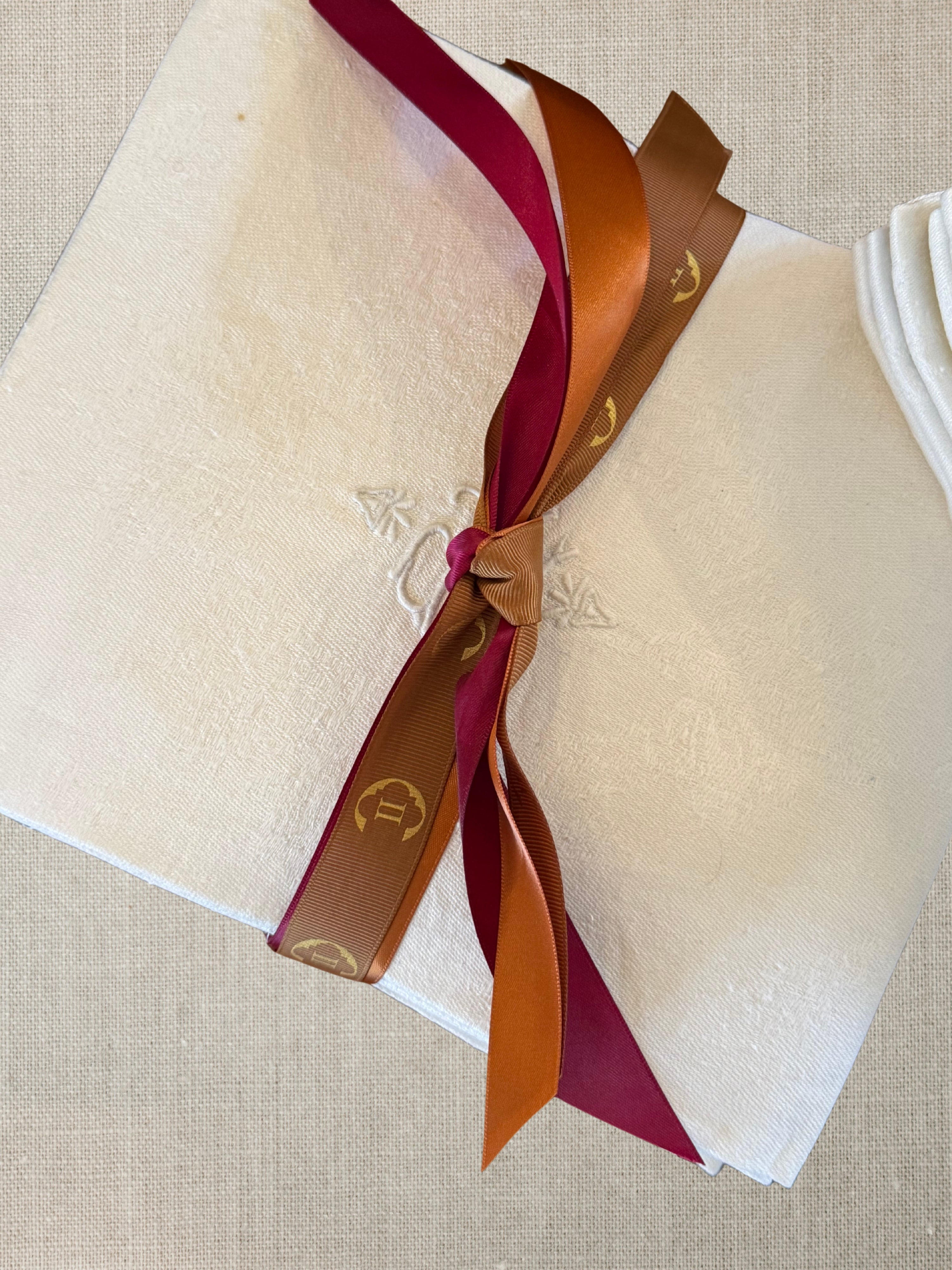 French Vintage Linen Monogram Napkins