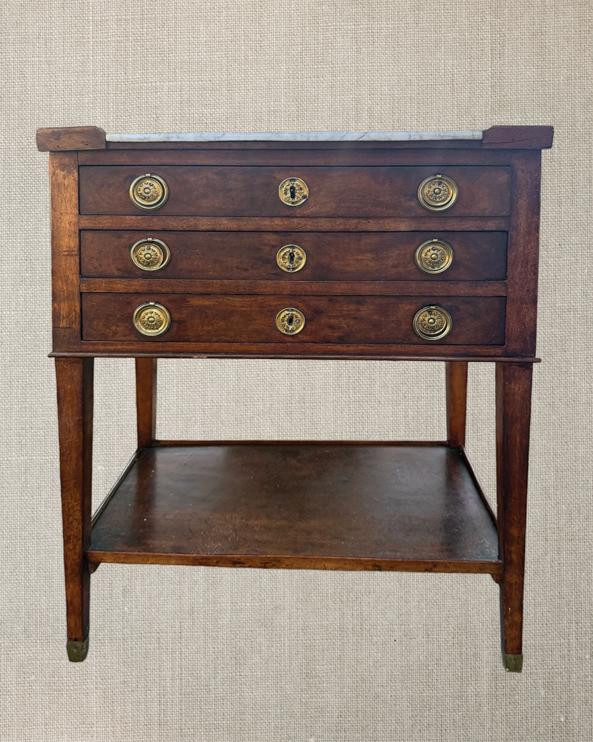 French Walnut Side Table With Marble Top - 19th Century