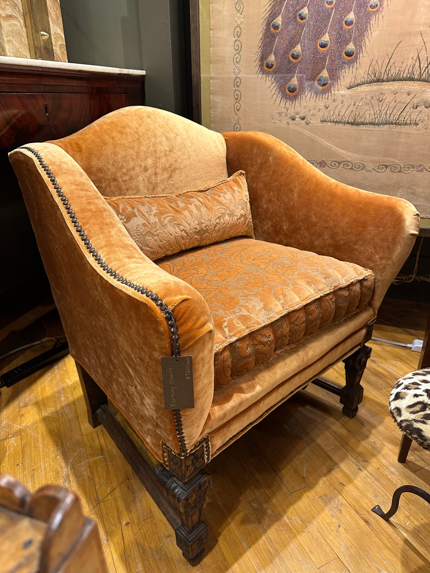 Italian Armchairs In Fortuny  -18th Century