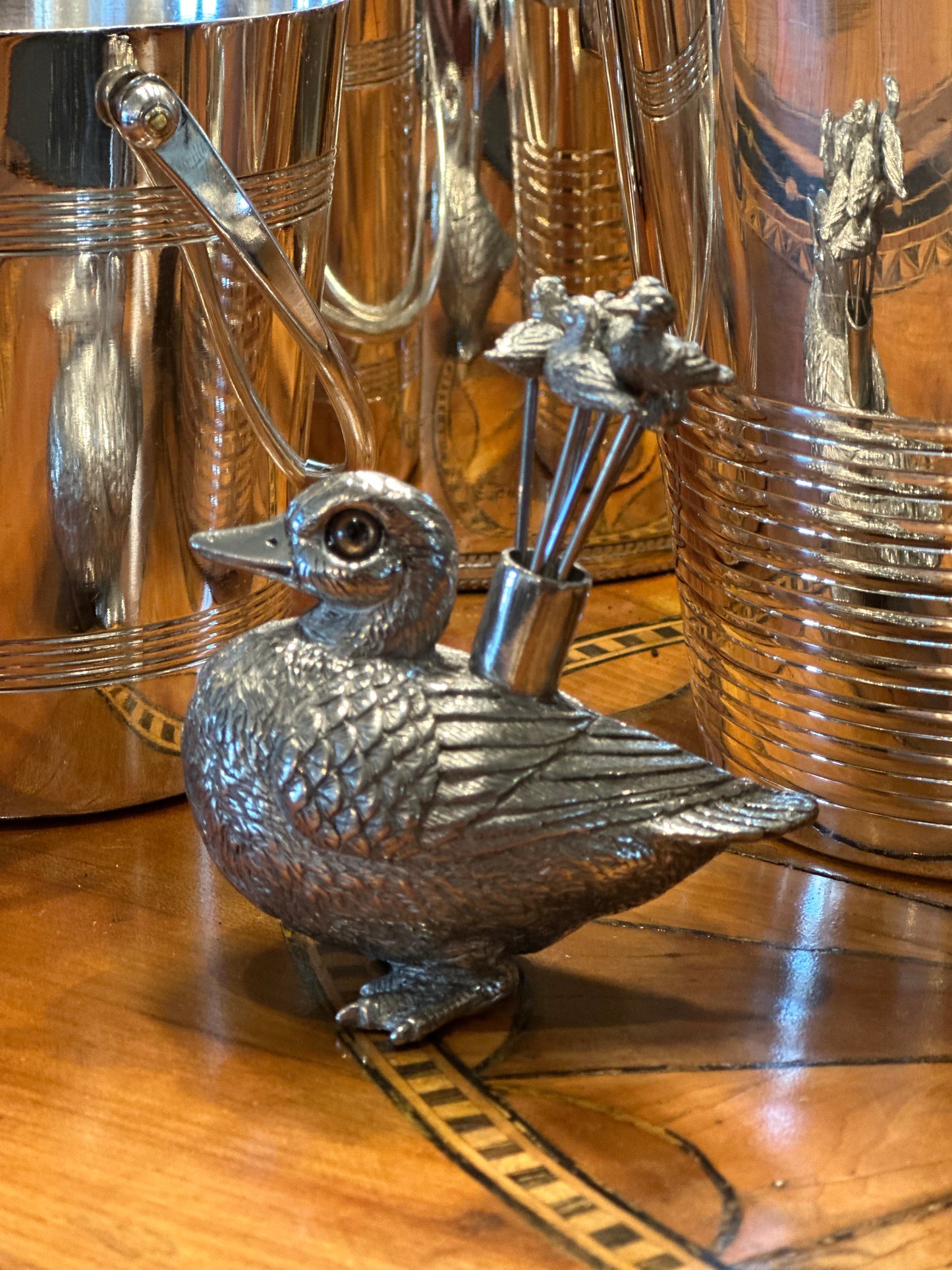 French Pewter Duck With 6 Picks