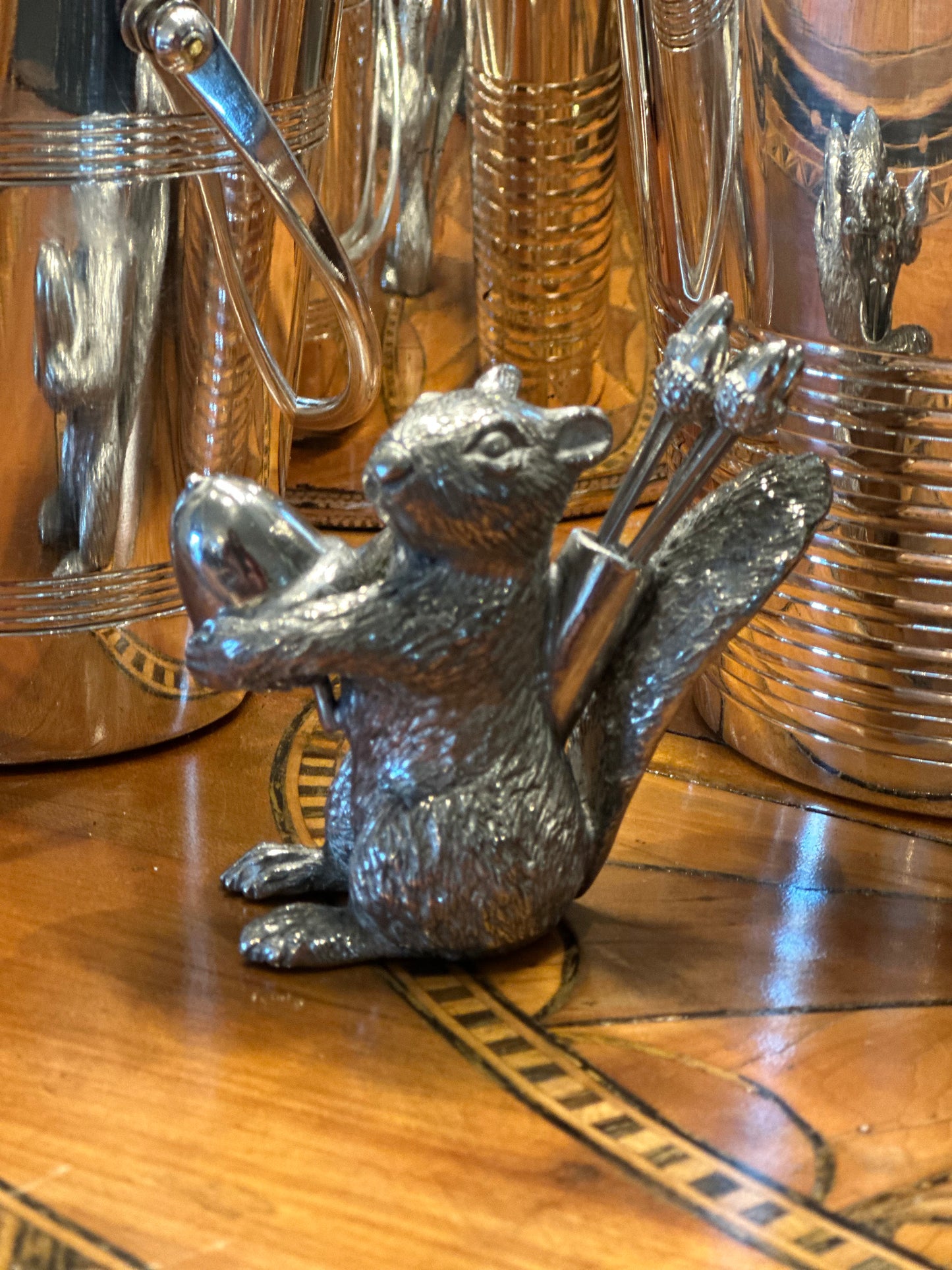 SOLD **French Pewter Squirrel  With 6 Acorn Picks