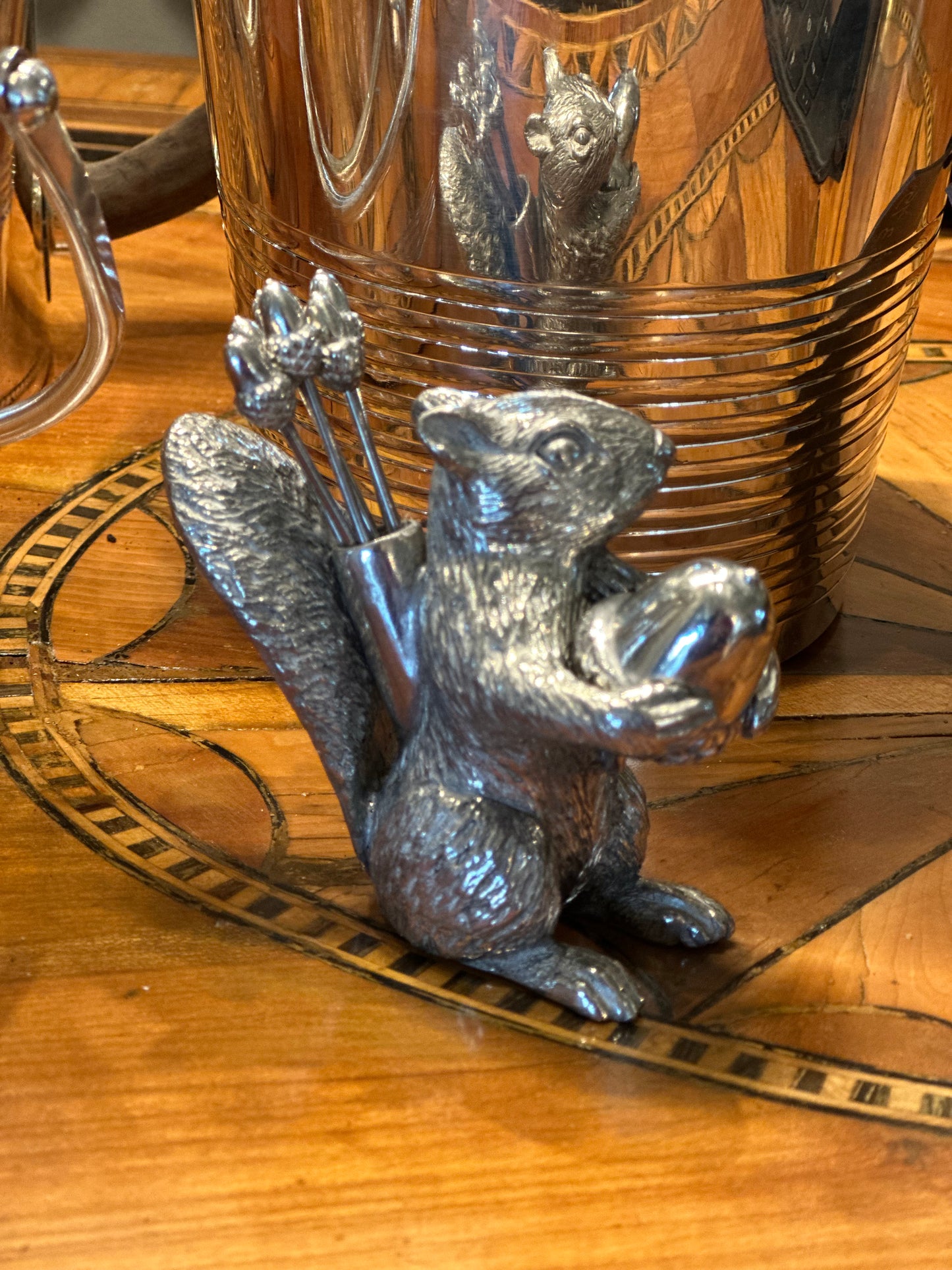 SOLD **French Pewter Squirrel  With 6 Acorn Picks