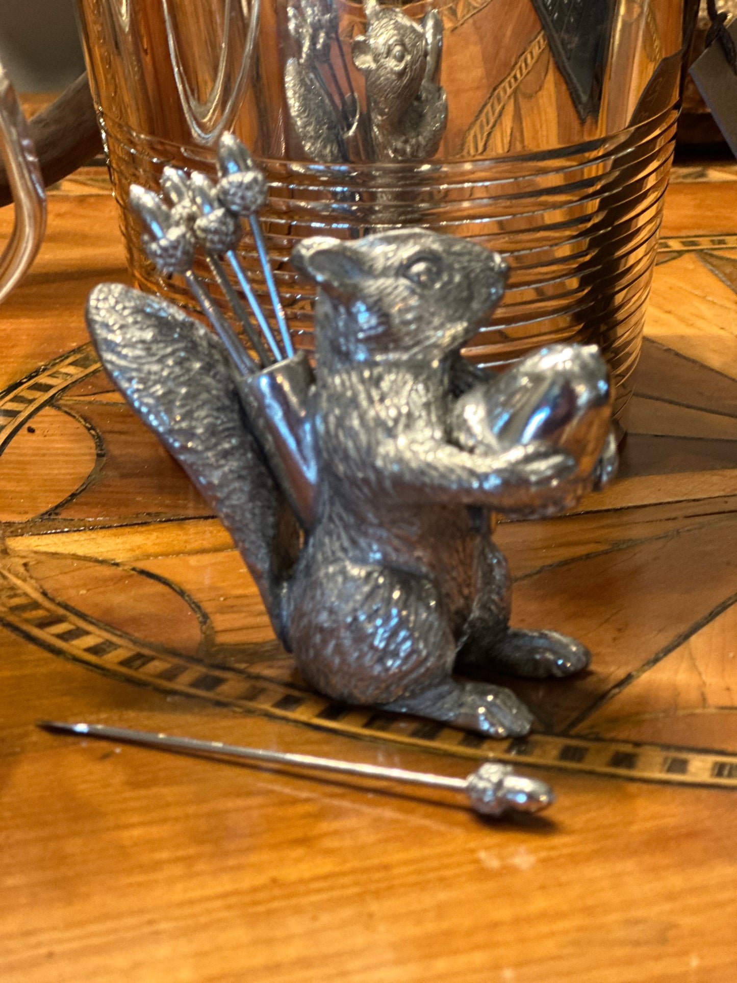 SOLD **French Pewter Squirrel  With 6 Acorn Picks