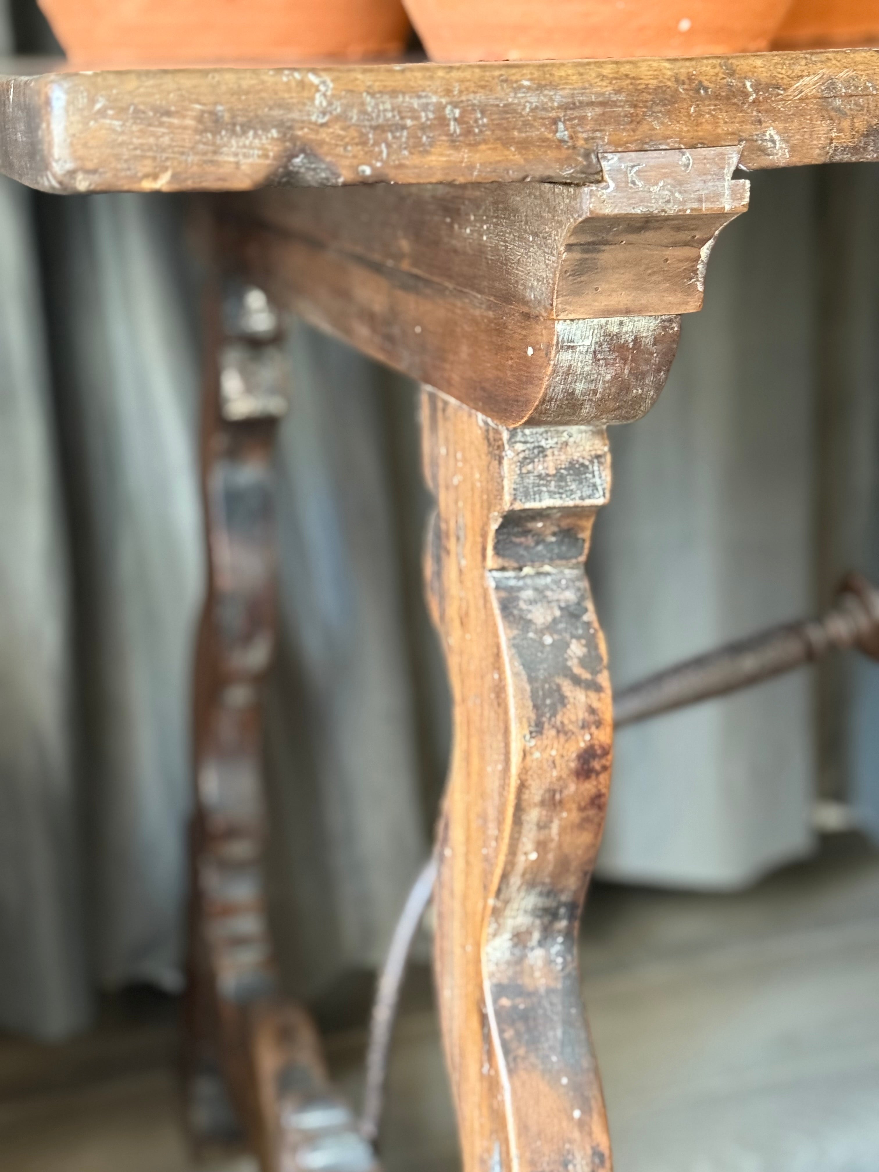 Italian Walnut Trestle Table With Iron Stretcher c1840