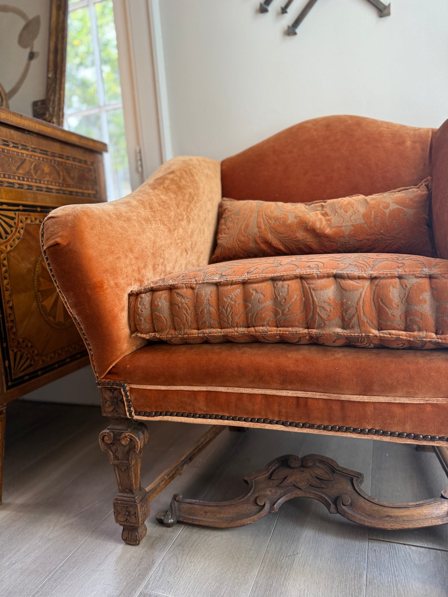 Italian Armchairs In Fortuny  -18th Century