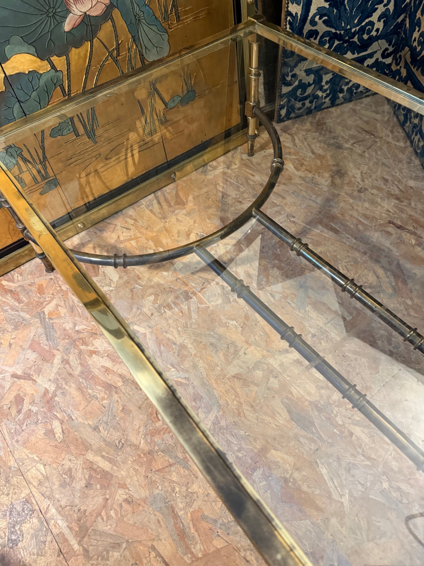 Brass And Iron Glass Top Coffee Table  - Midcentury