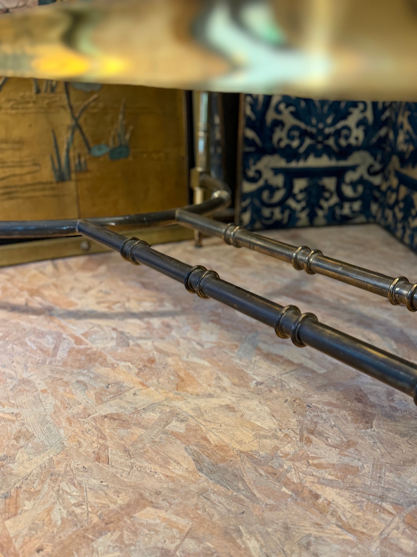Spanish Brass And Glass Coffee Table - Midcentury