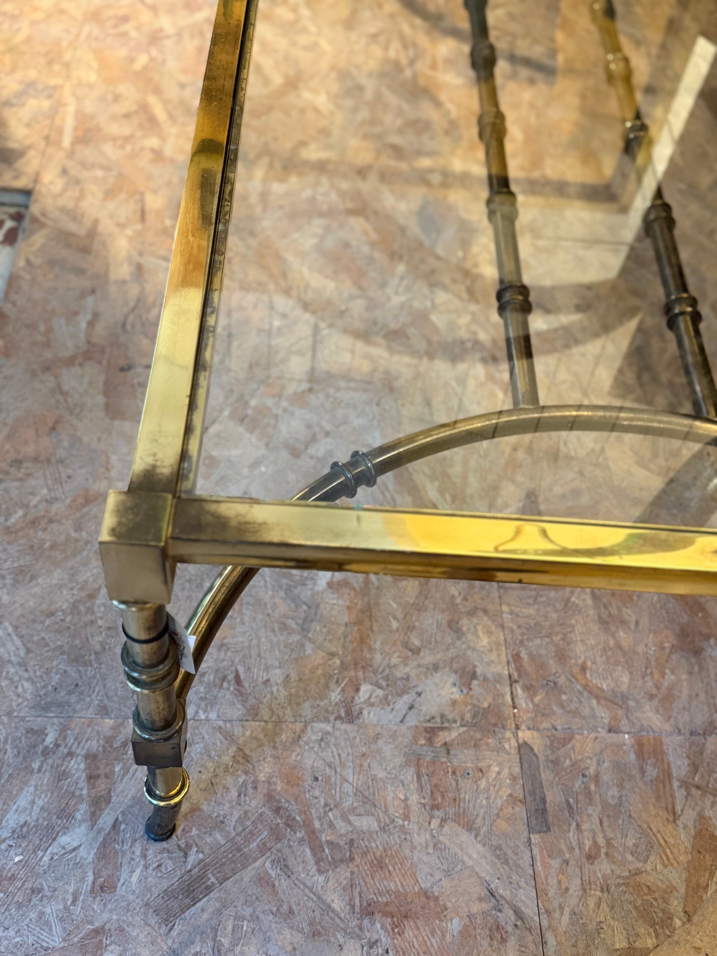 Brass And Iron Glass Top Coffee Table  - Midcentury