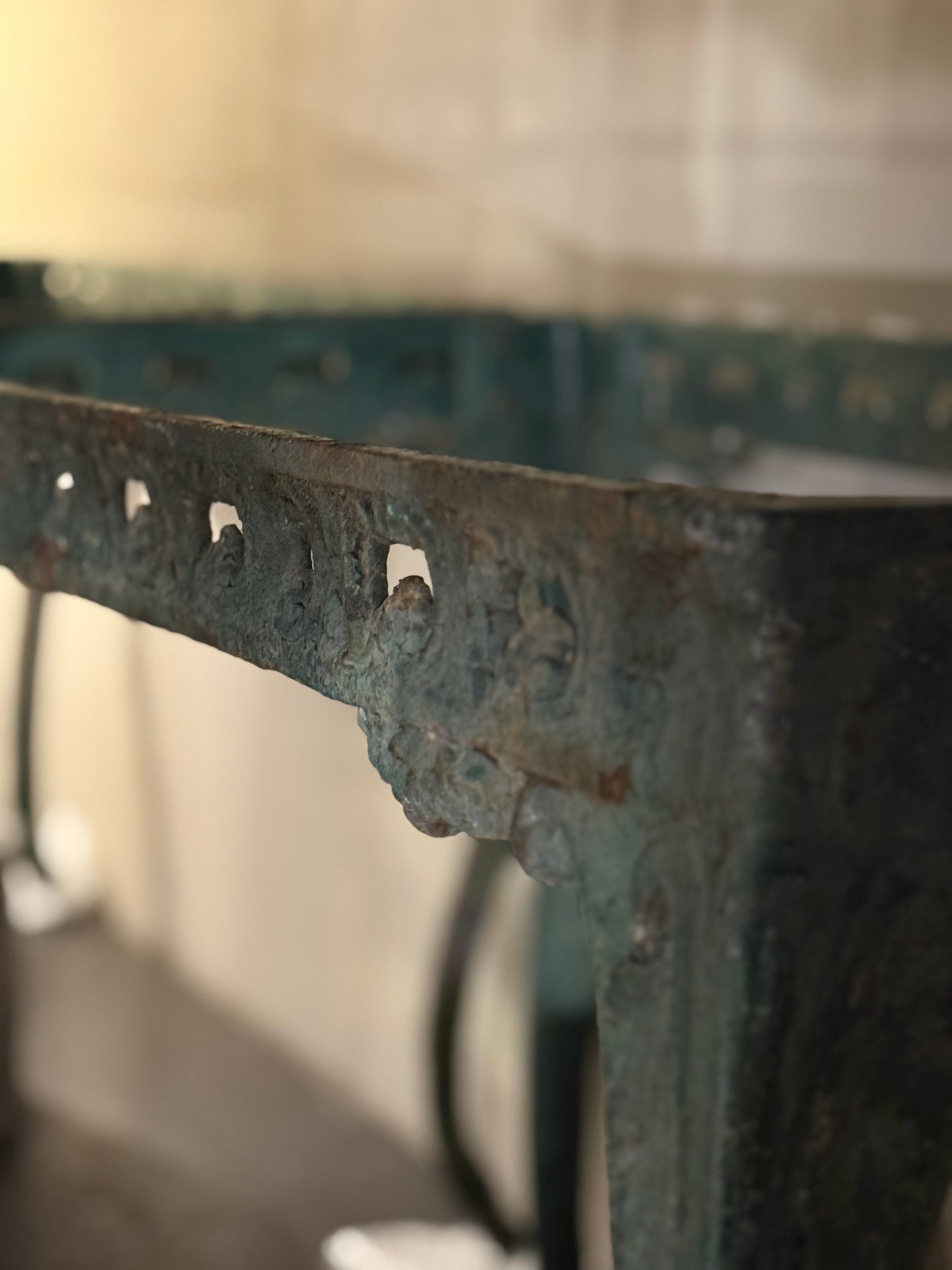 French Iron Table With Marble Top 19th Century