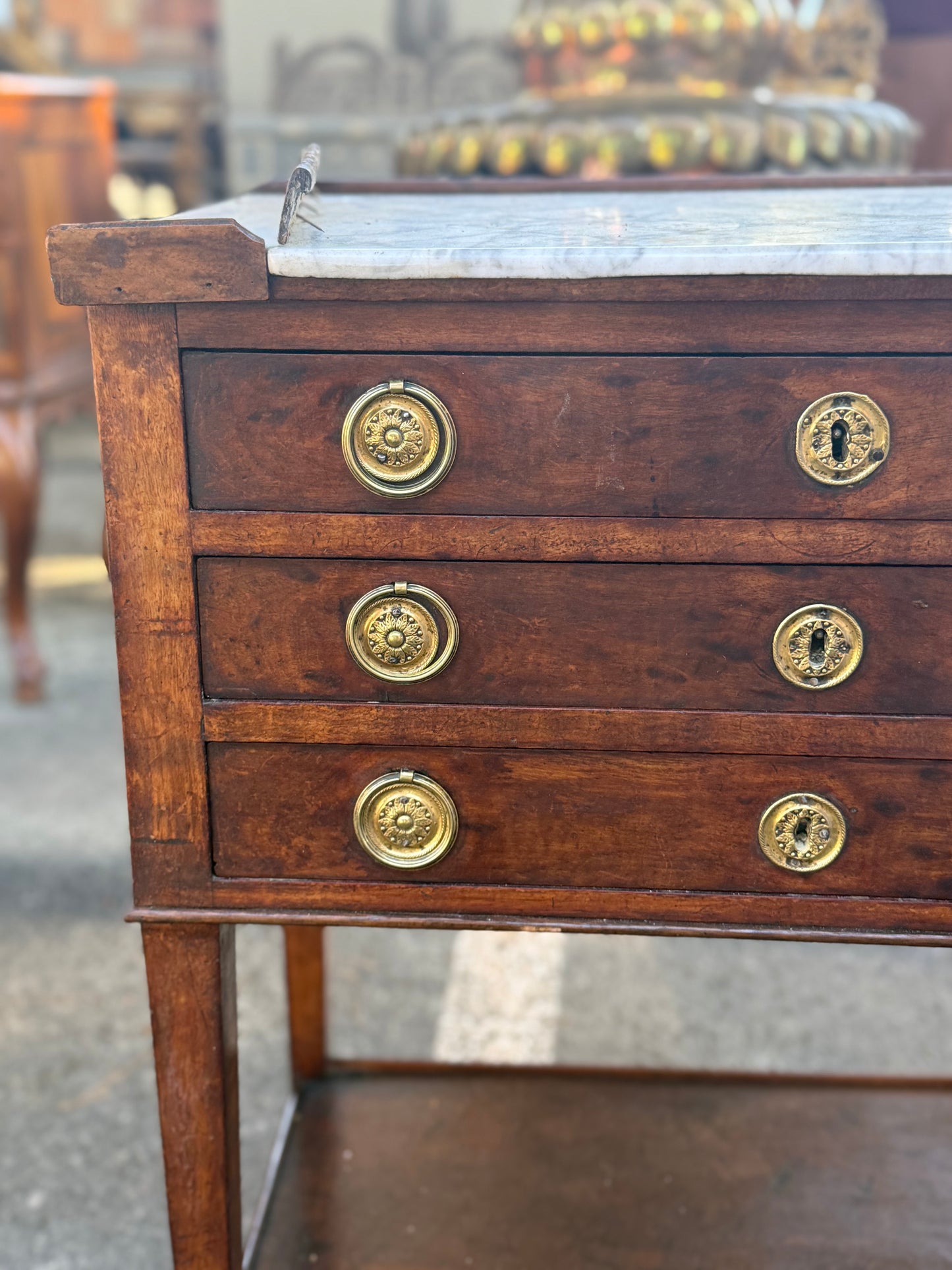 French Walnut Side Table With Marble Top - 19th Century