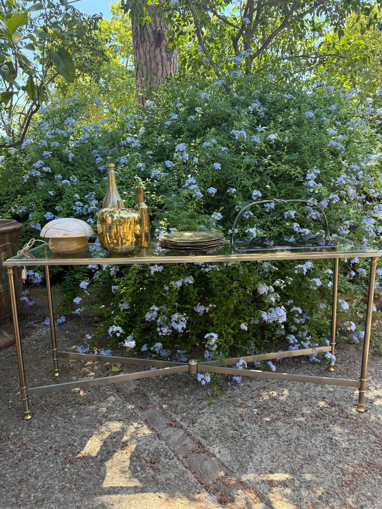 French Brass And Glass Console - Midcentury