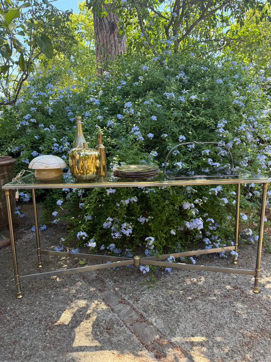 French Brass And Glass Console - Midcentury