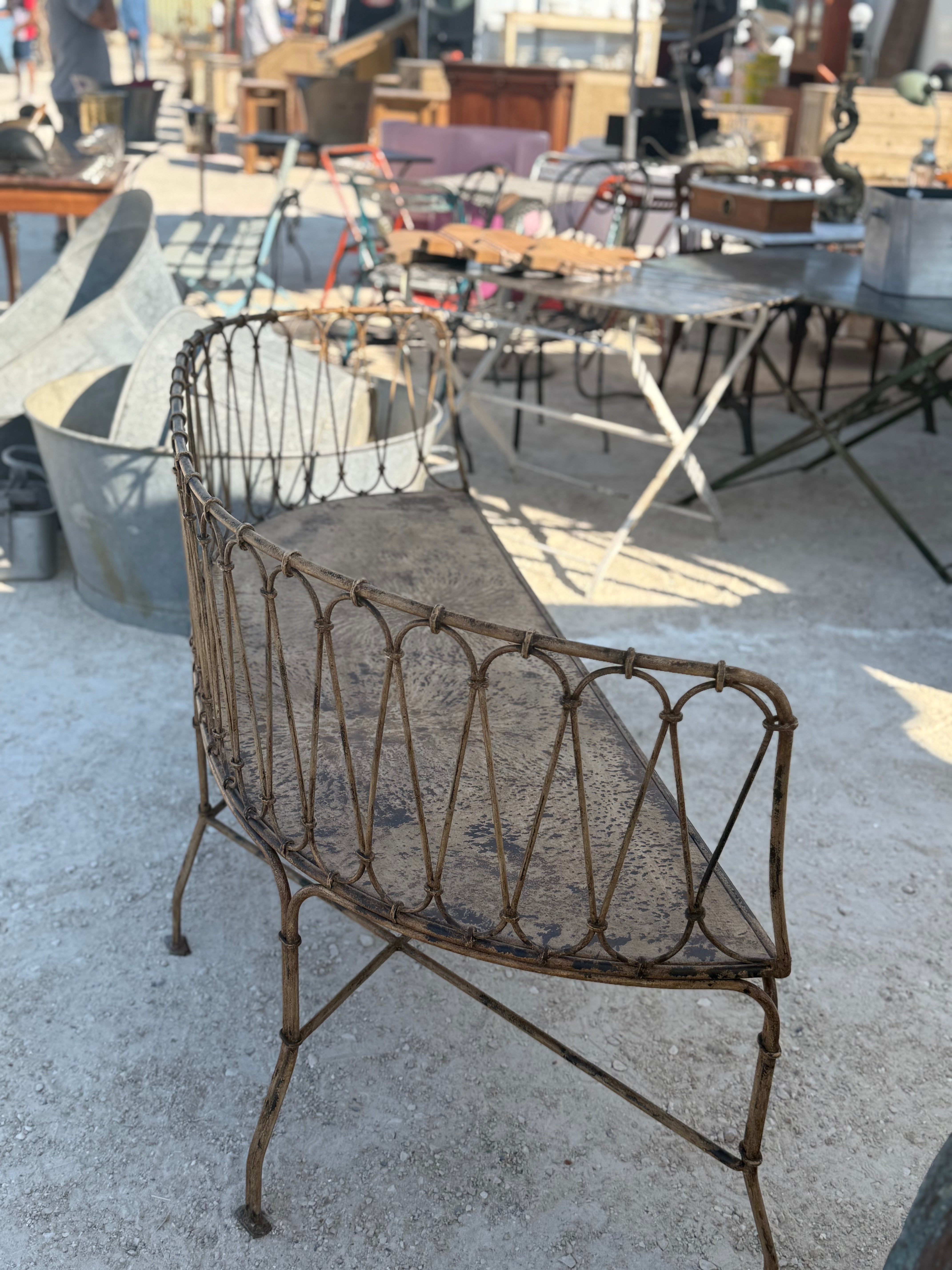 French Metal Outdoor Curved Bench