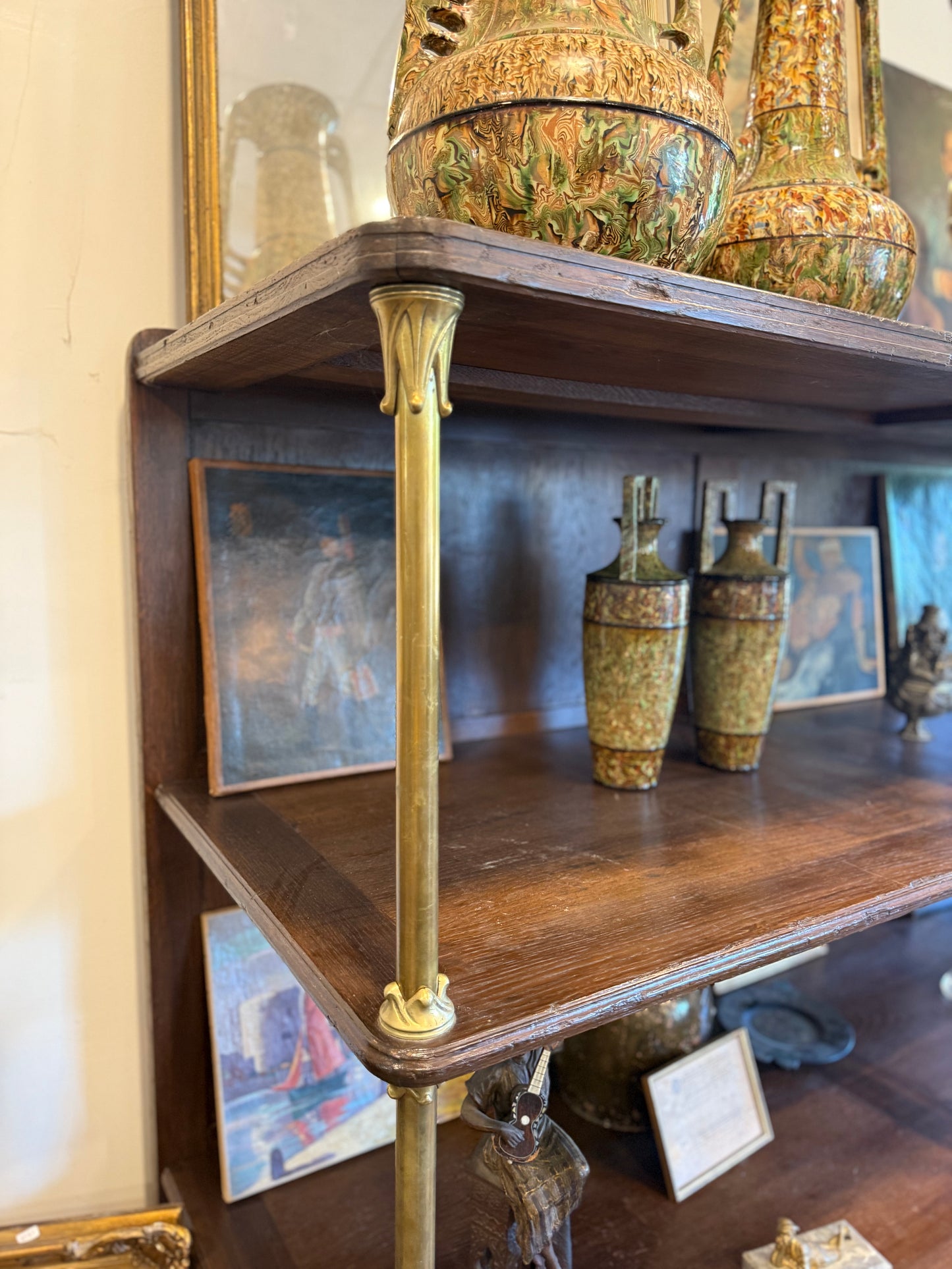 French Brass and Walnut Etagere