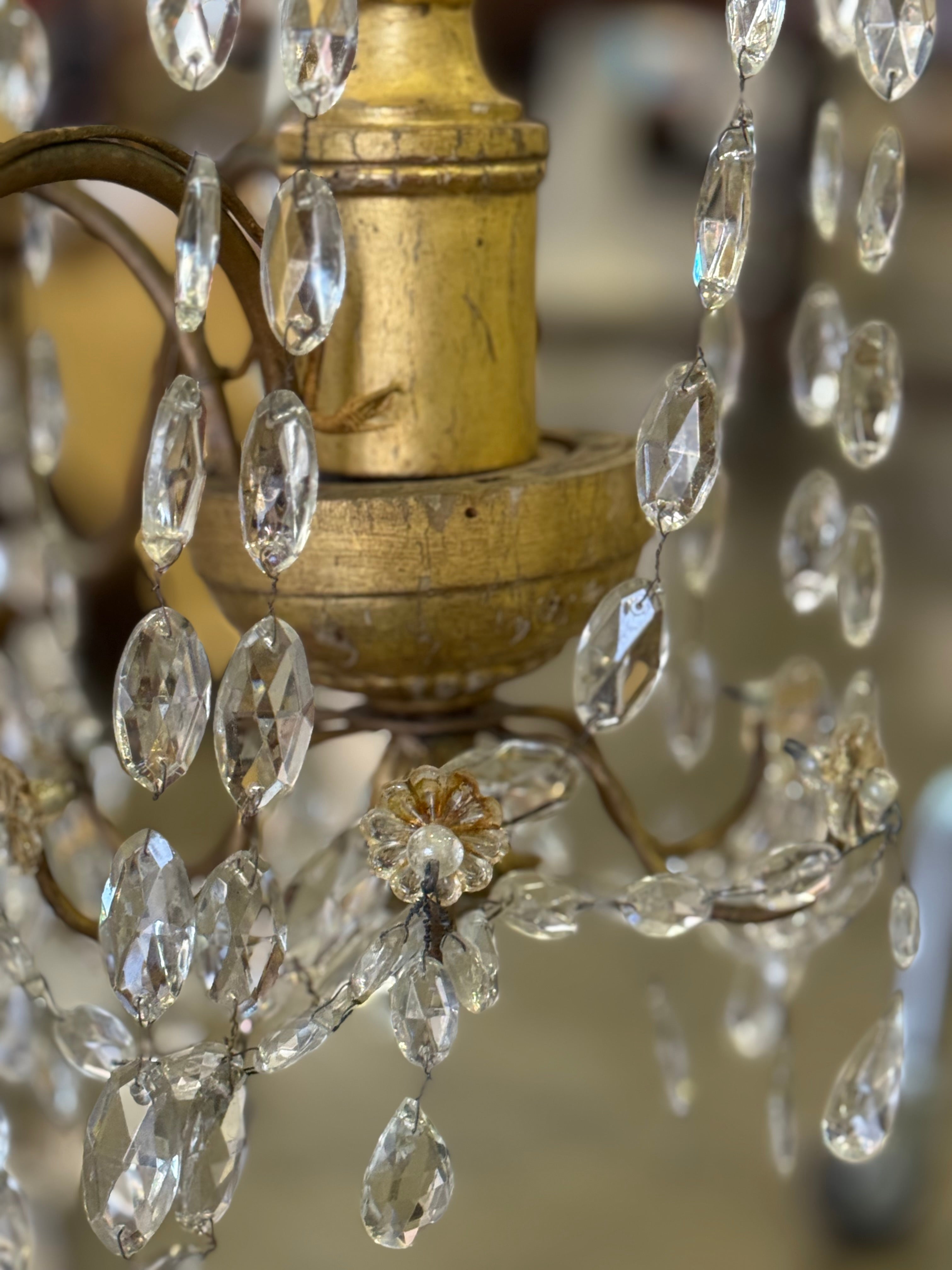 Italian Crystal And Wood Gilt Chandelier 19th Century
