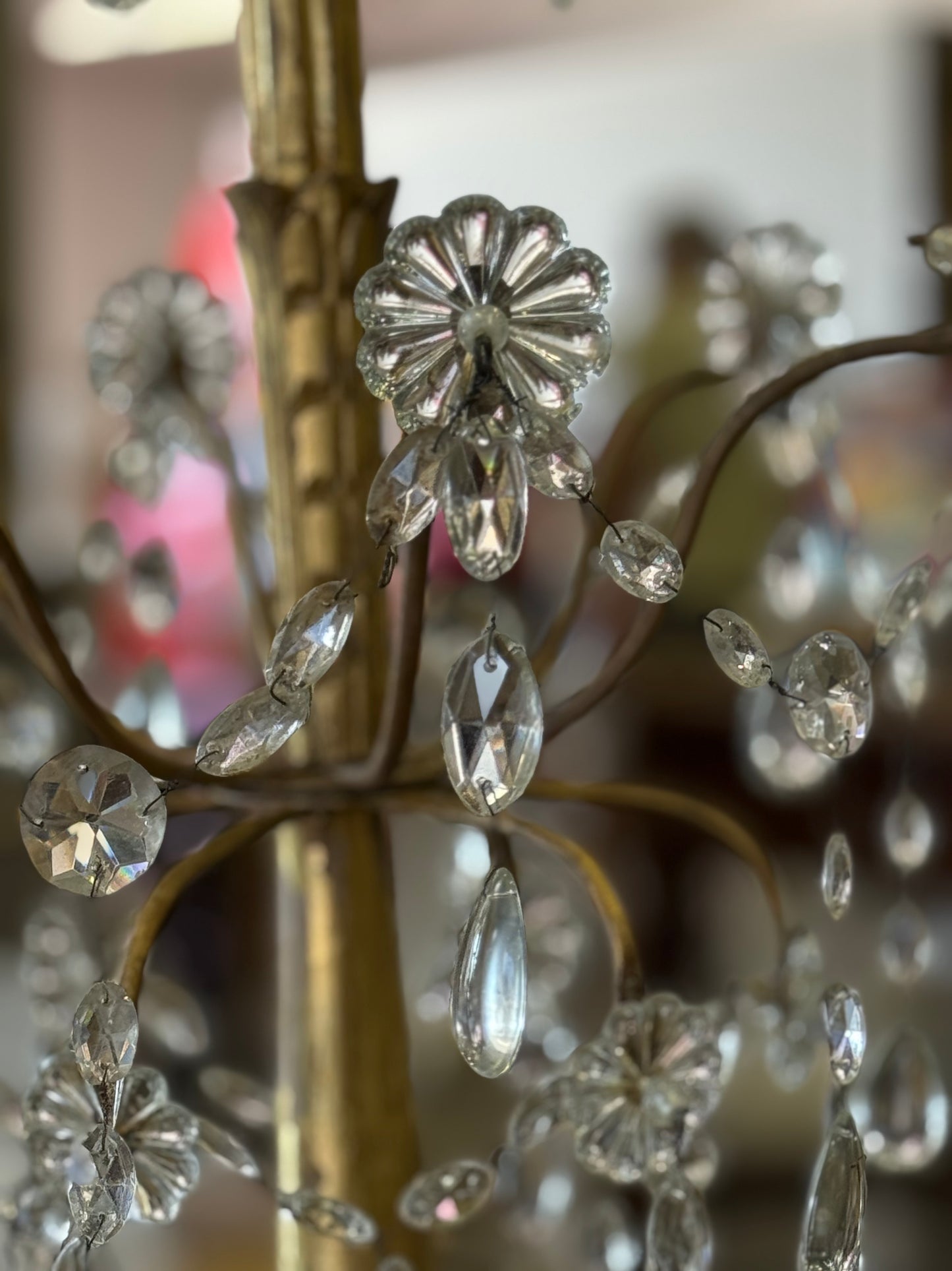 Italian Crystal And Wood Gilt Chandelier 19th Century
