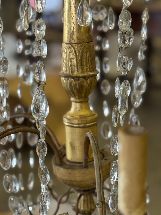 Italian Crystal And Wood Gilt Chandelier 19th Century