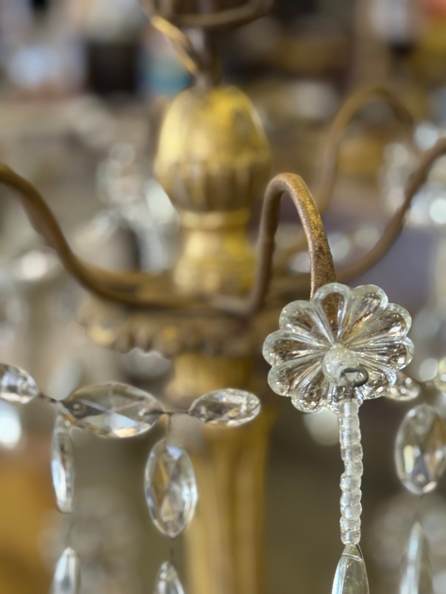 Italian Crystal And Wood Gilt Chandelier 19th Century