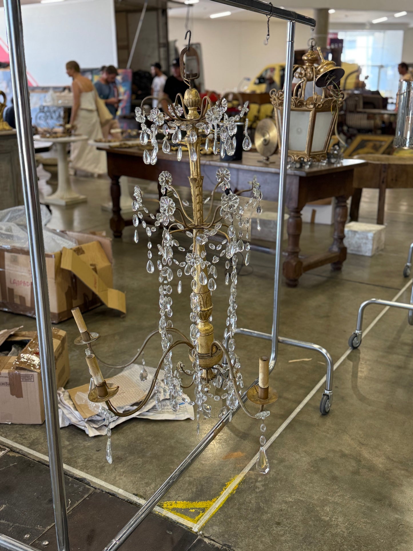 Italian Crystal And Wood Gilt Chandelier 19th Century