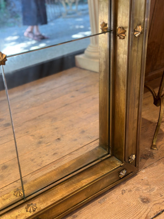 Barcelona Midcentury Brass Studded Mirror - Large Rectangle