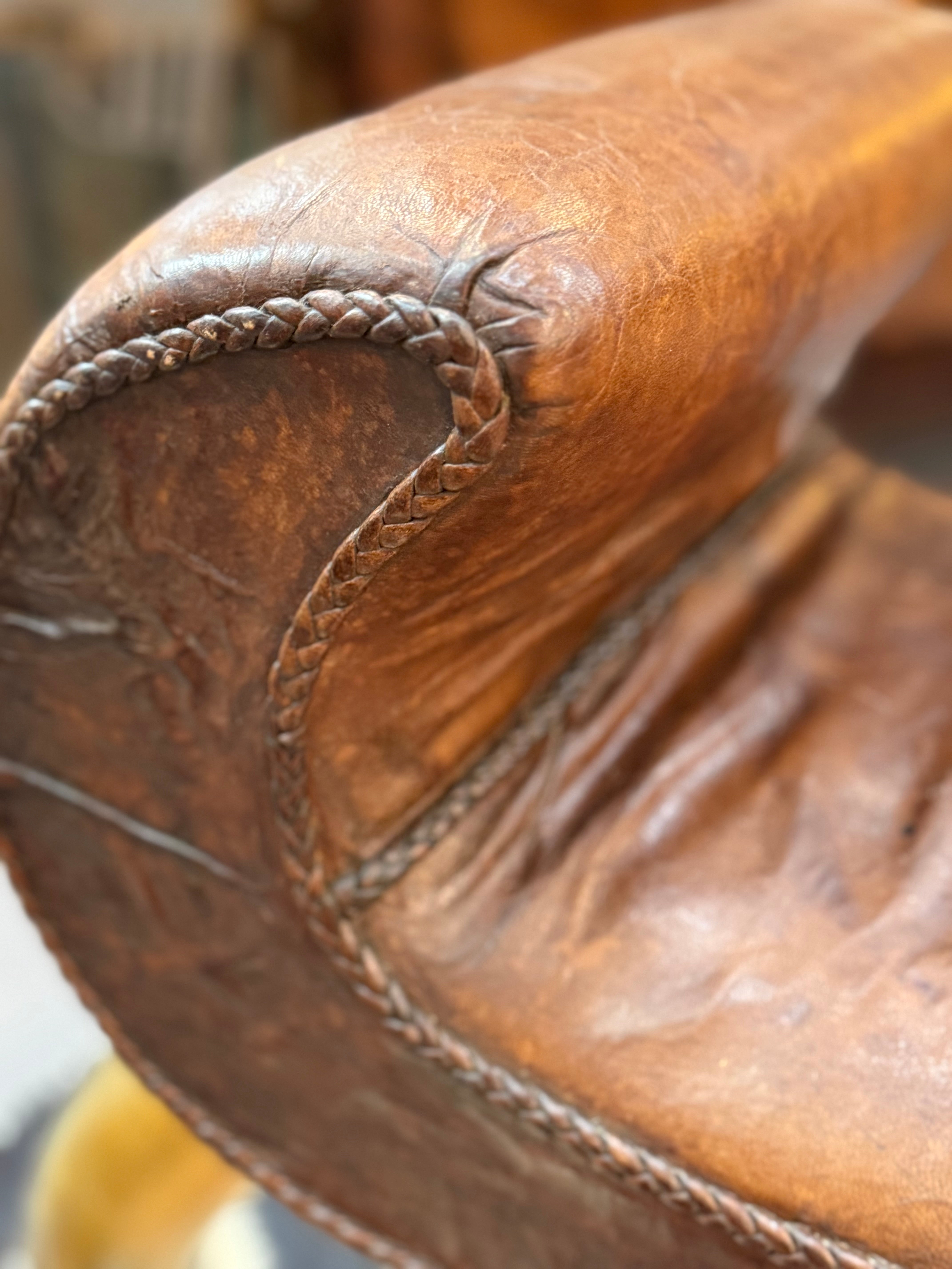 Italian Leather Horn Bench c1890