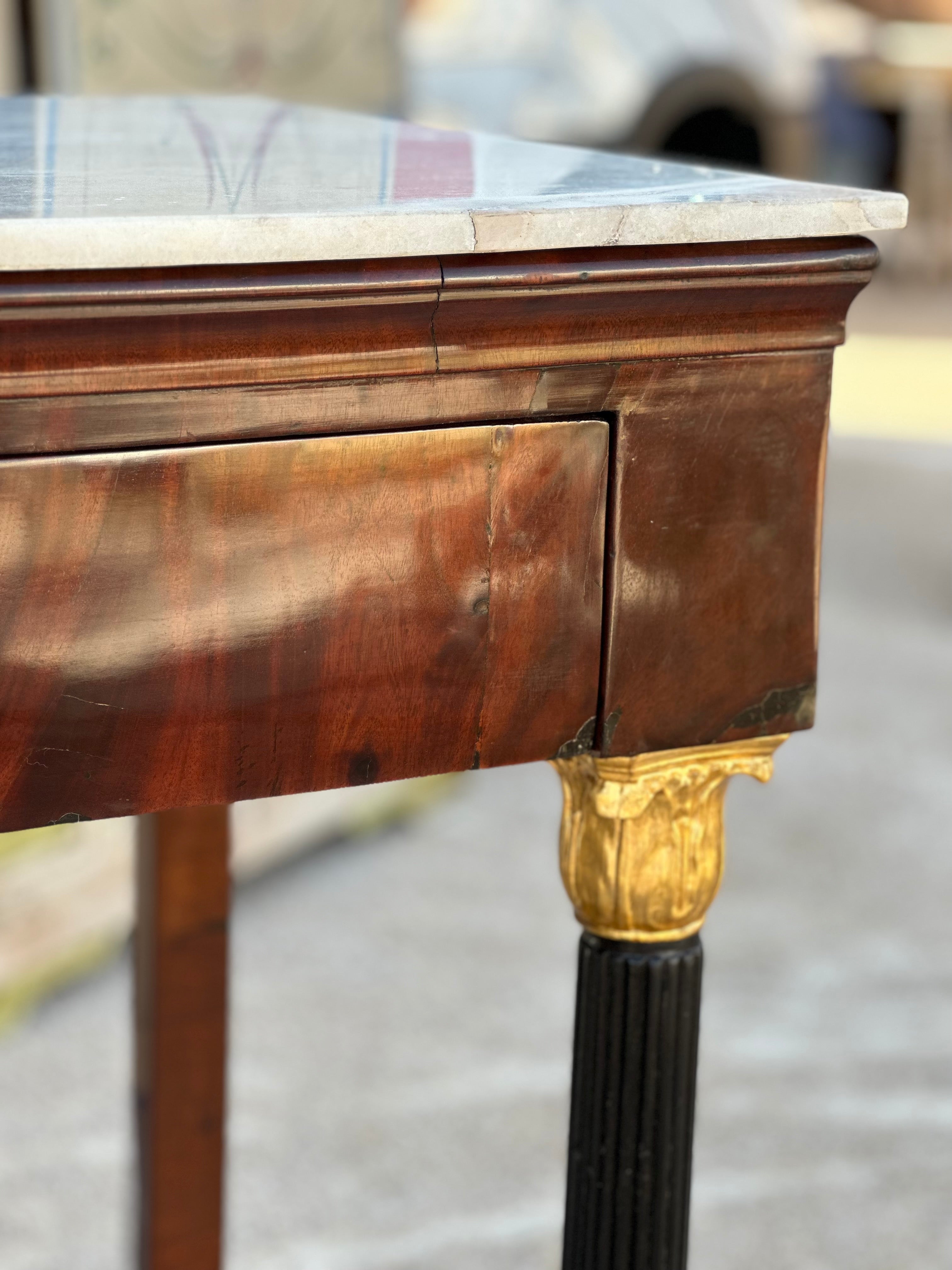 Italian Empire Mahogany Console With Marble Top c1860