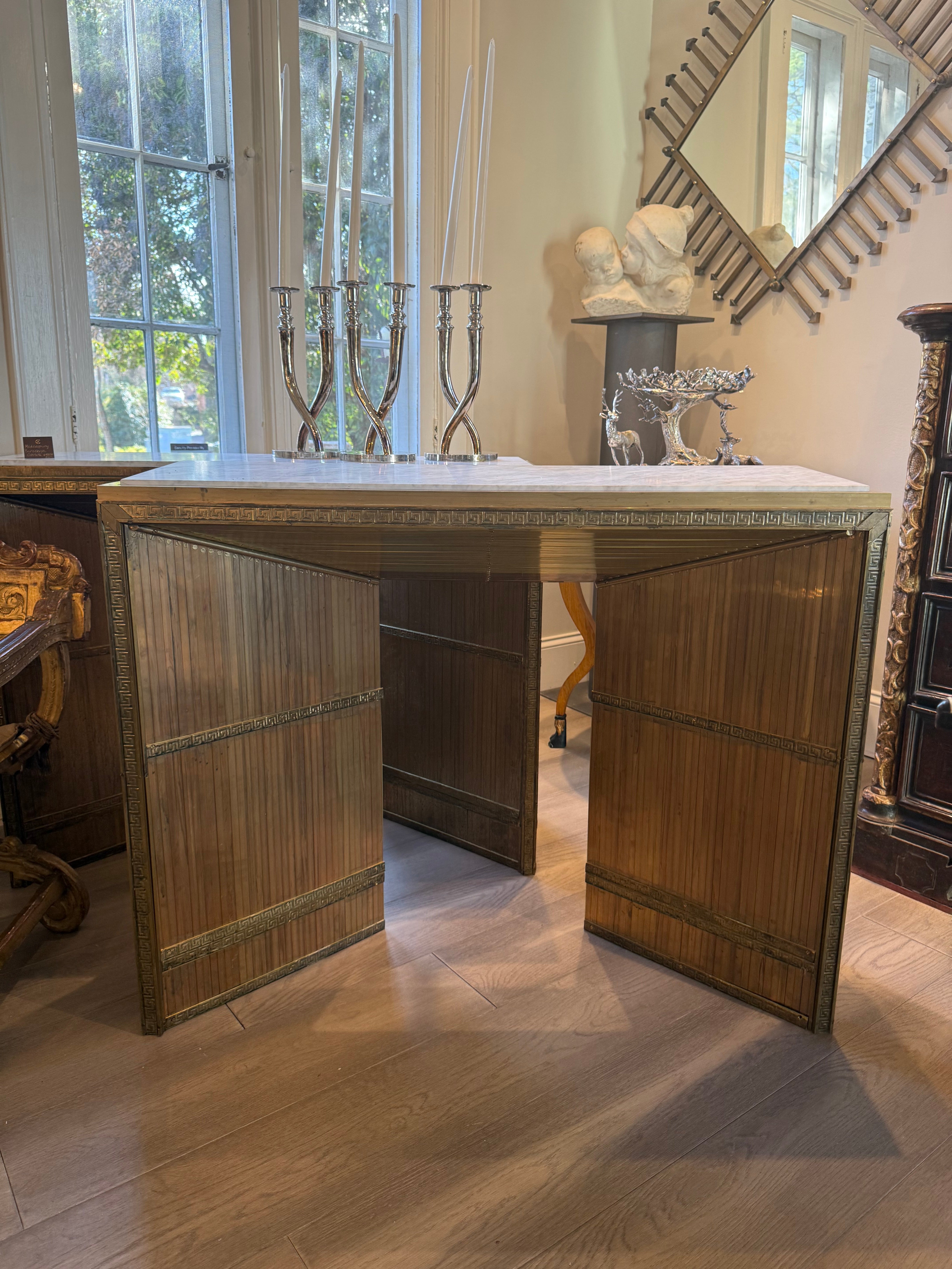 Midcentury Marble and Brass Inlay Console - Barcelona