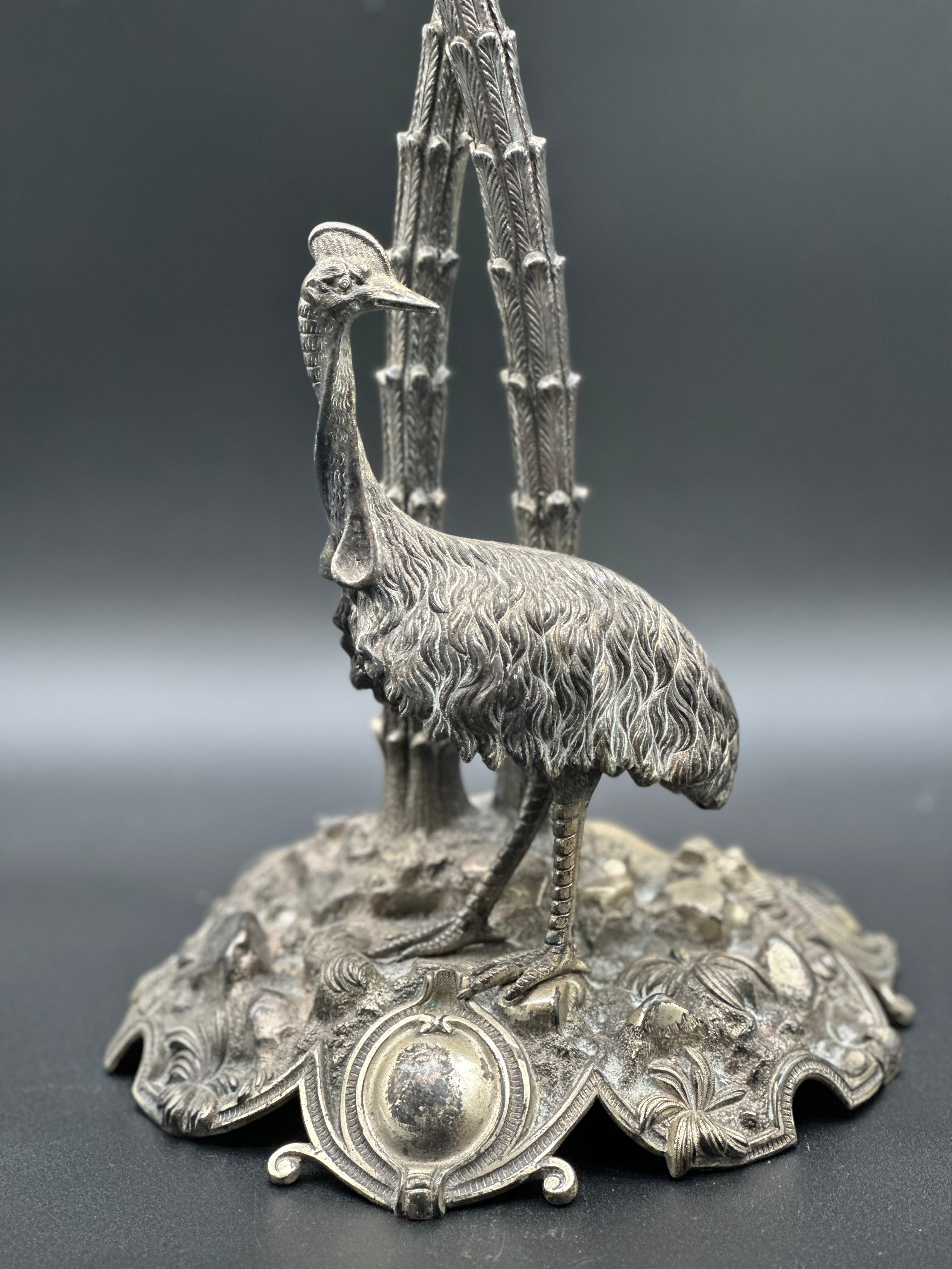 Silver Metal Palm Tree With Ostrich - Italian
