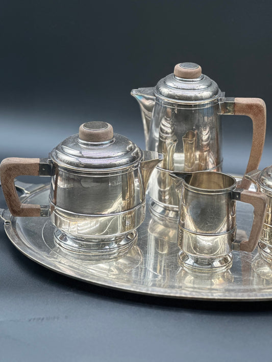 French Art Deco Silver Tea Set With Tray