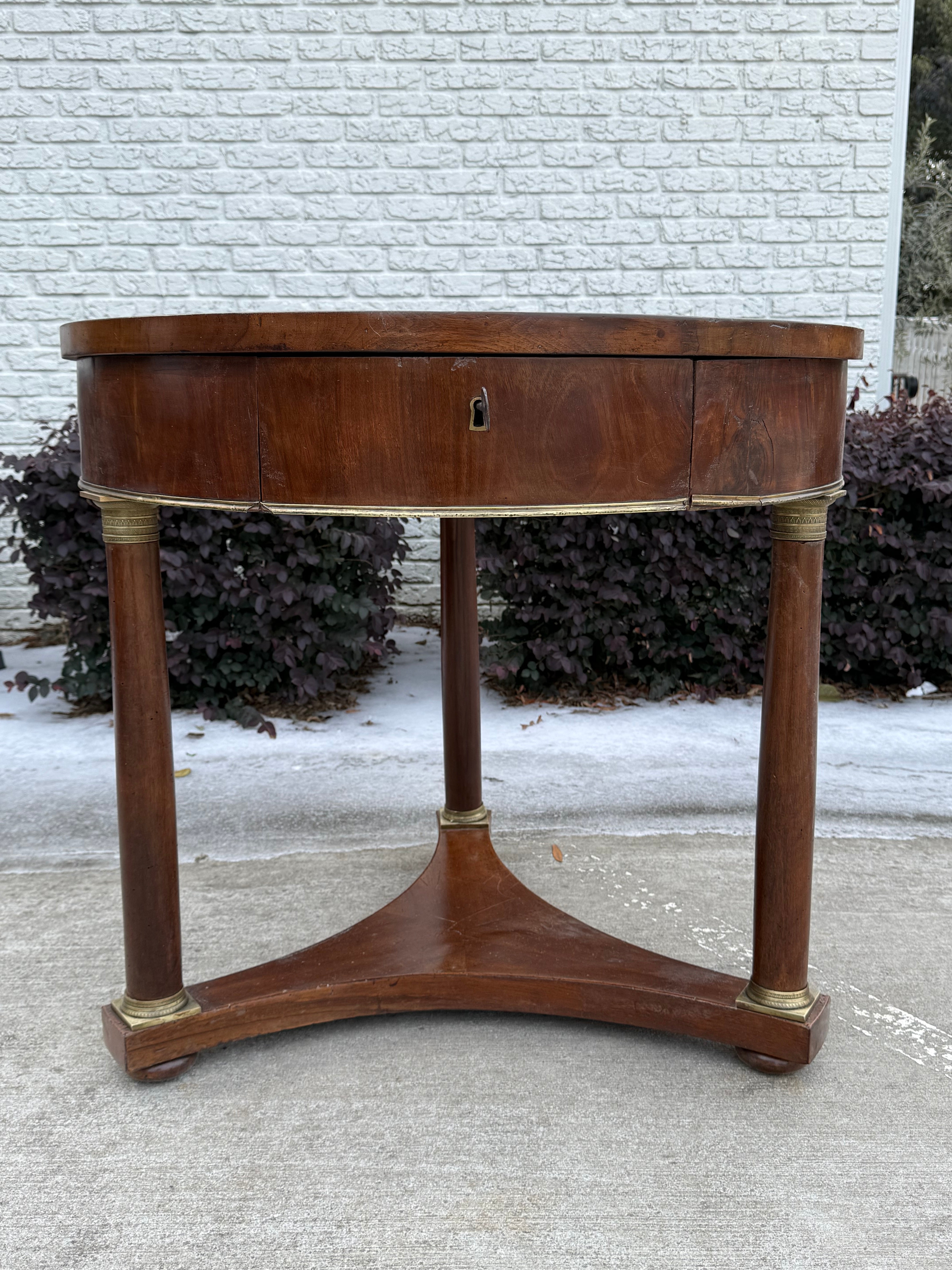 Italian Mahogany  Round Table With Brass Accents -19th Century