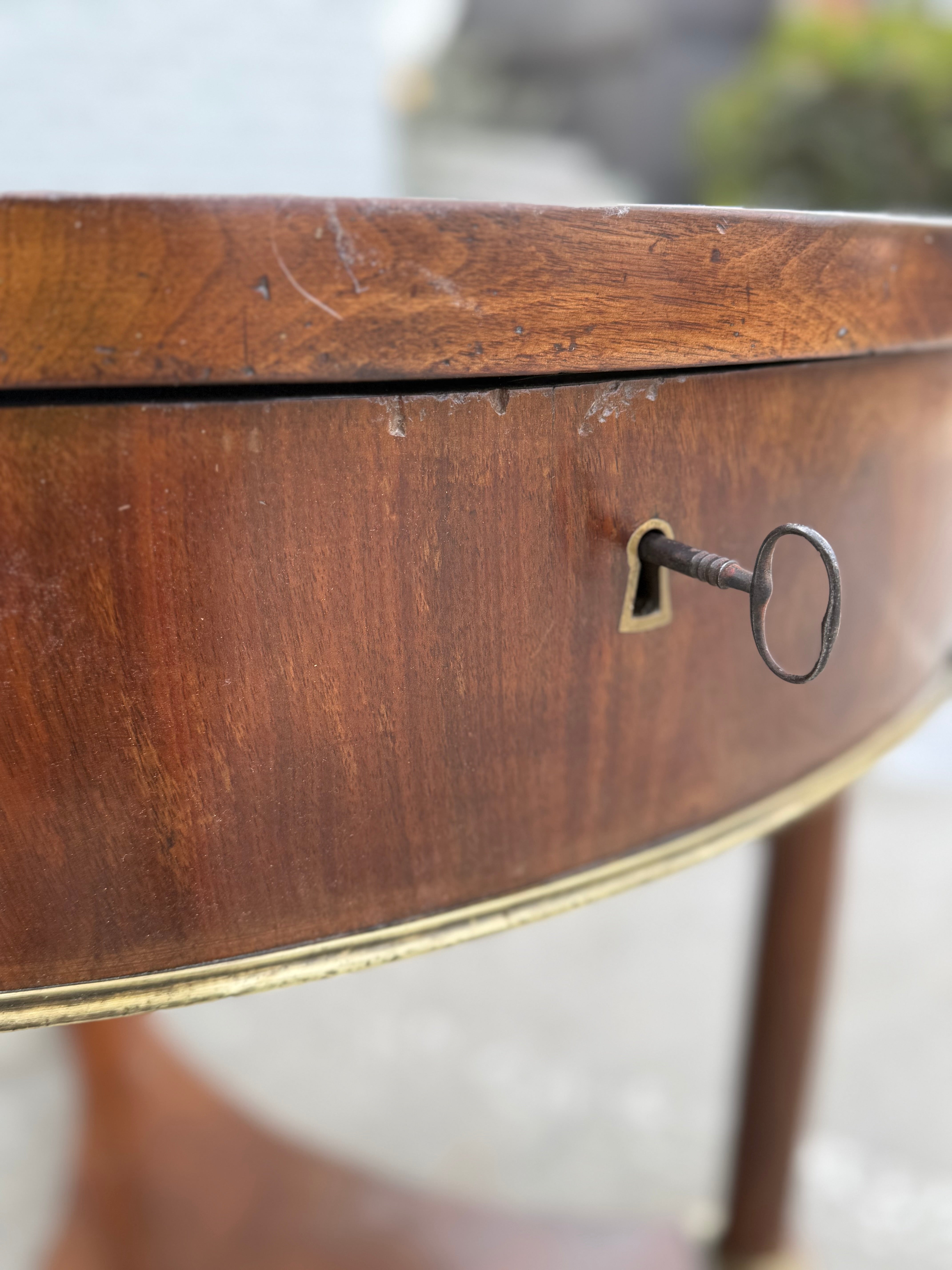 Italian Mahogany  Round Table With Brass Accents -19th Century