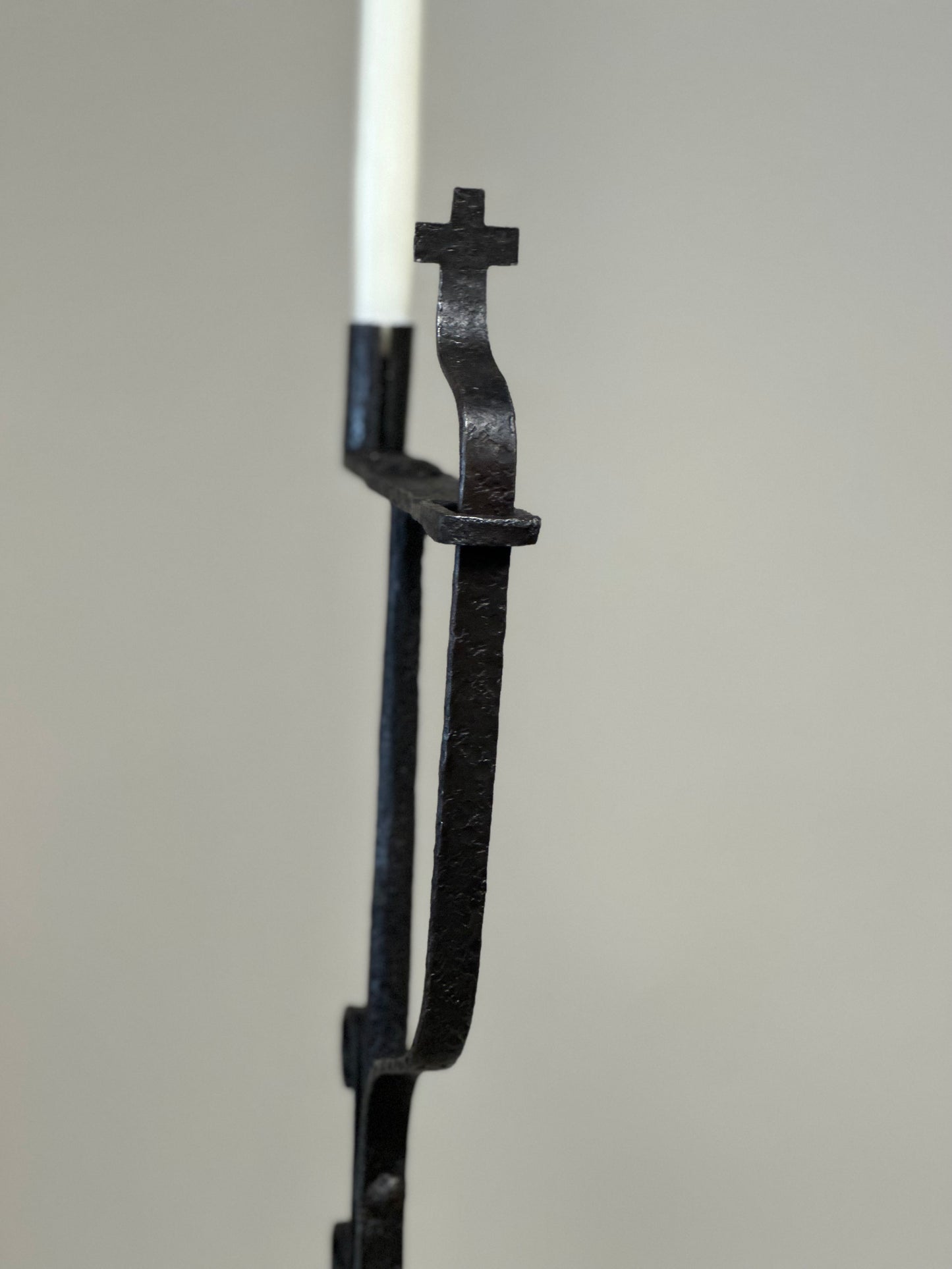 Wrought Iron Candlestick With Cross