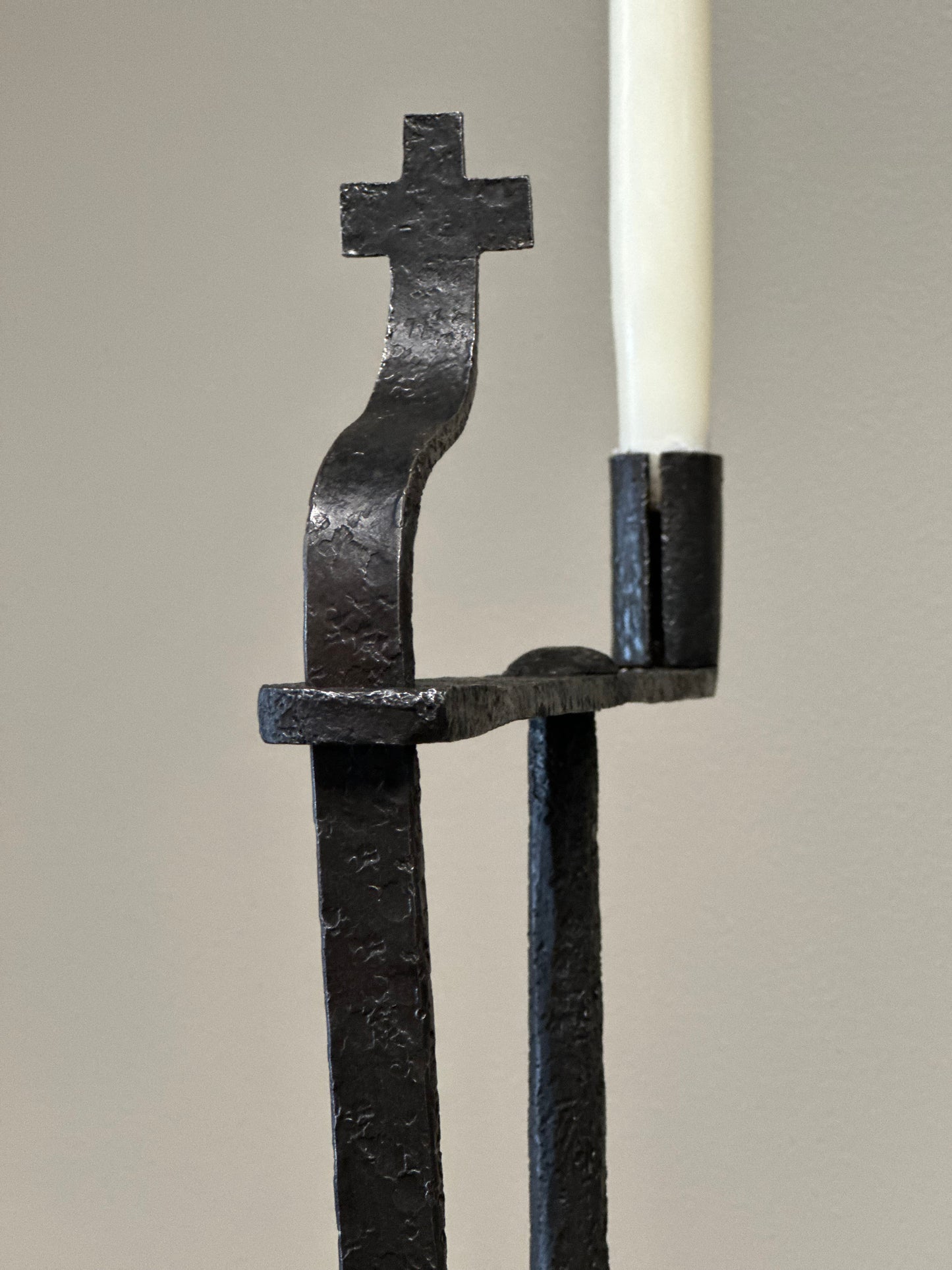 Wrought Iron Candlestick With Cross