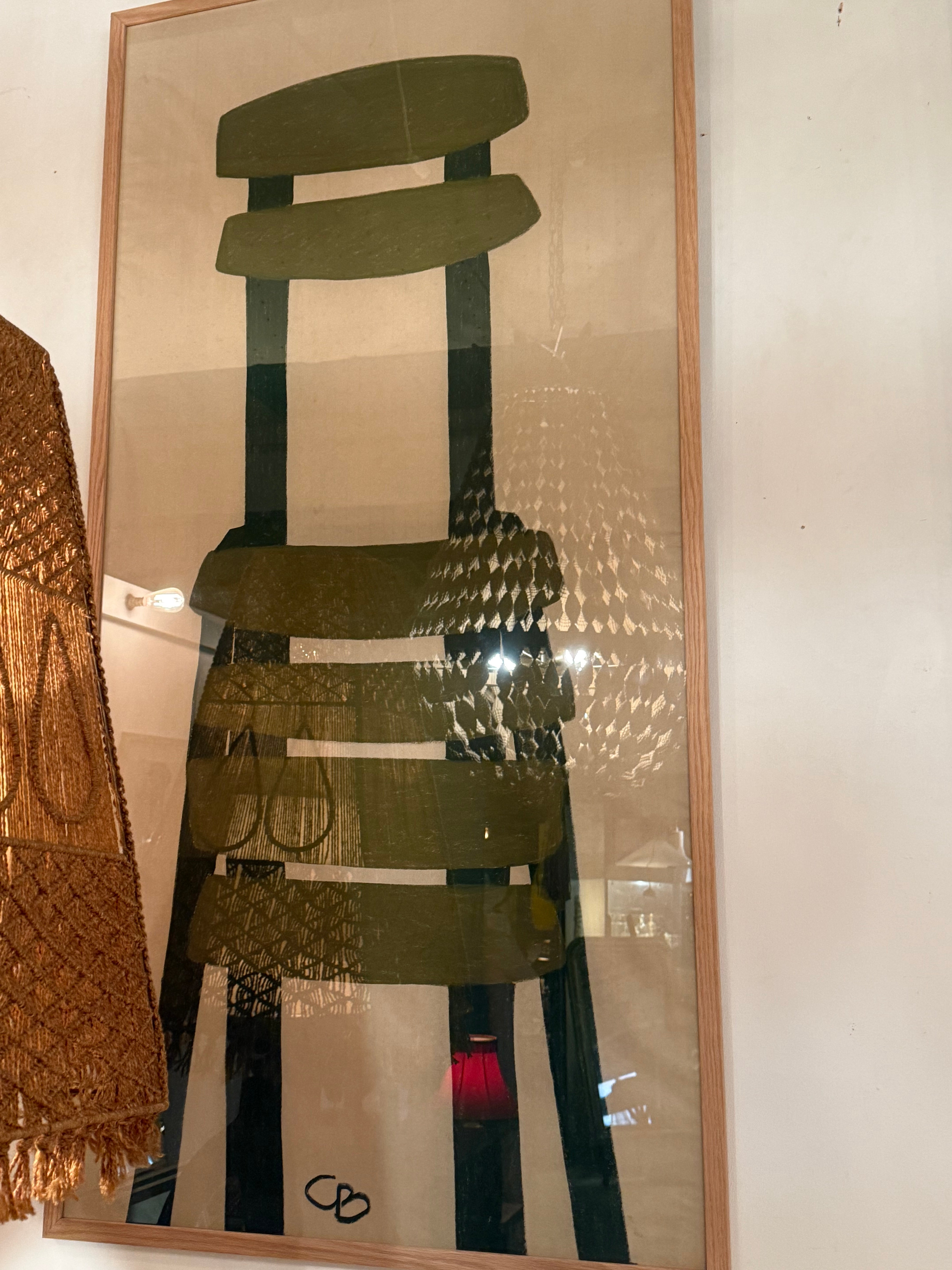 Oil On Canvas French Contemporary Painting -Slatted Chair