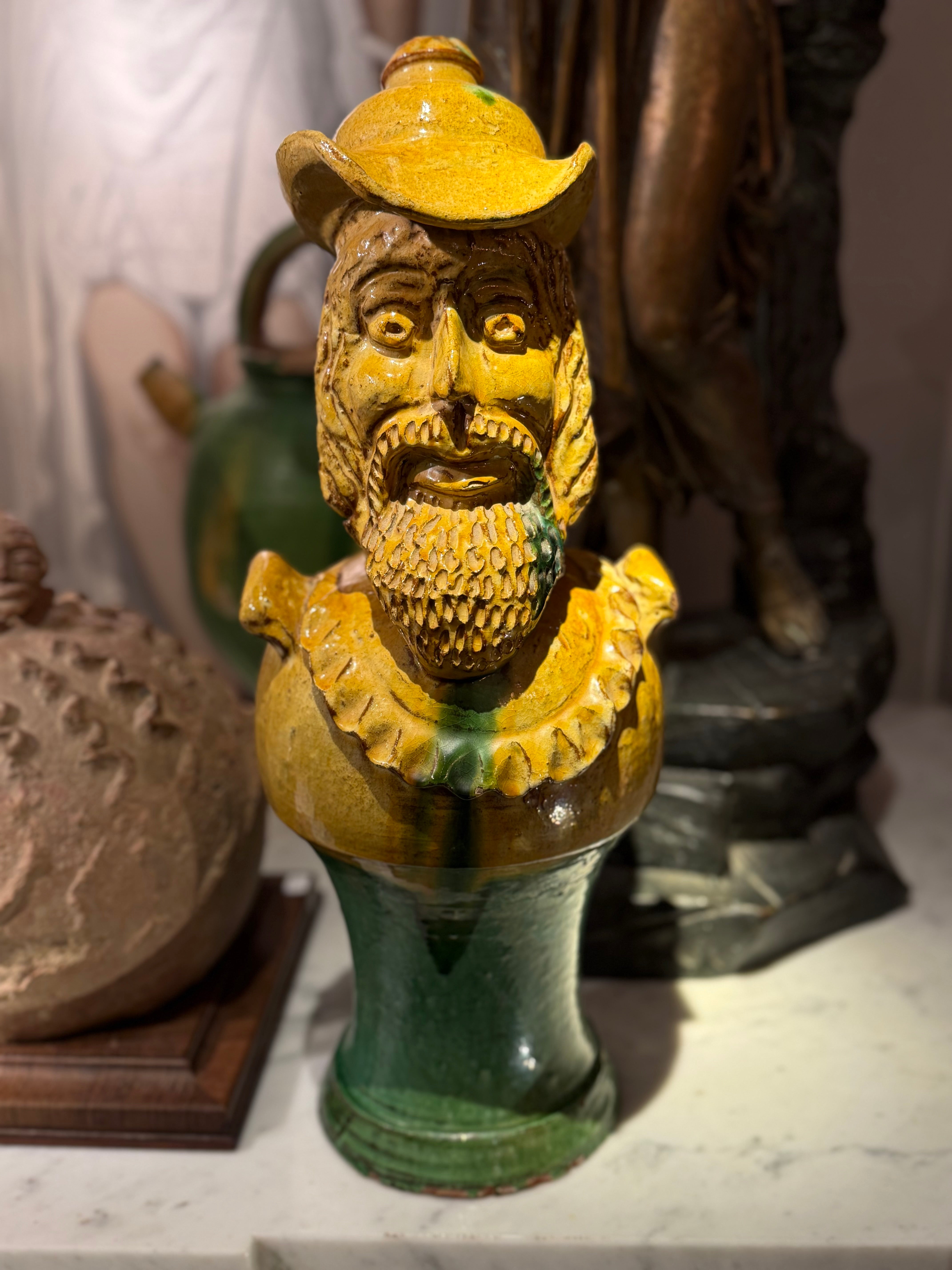 19th Century French Pottery King Pitcher