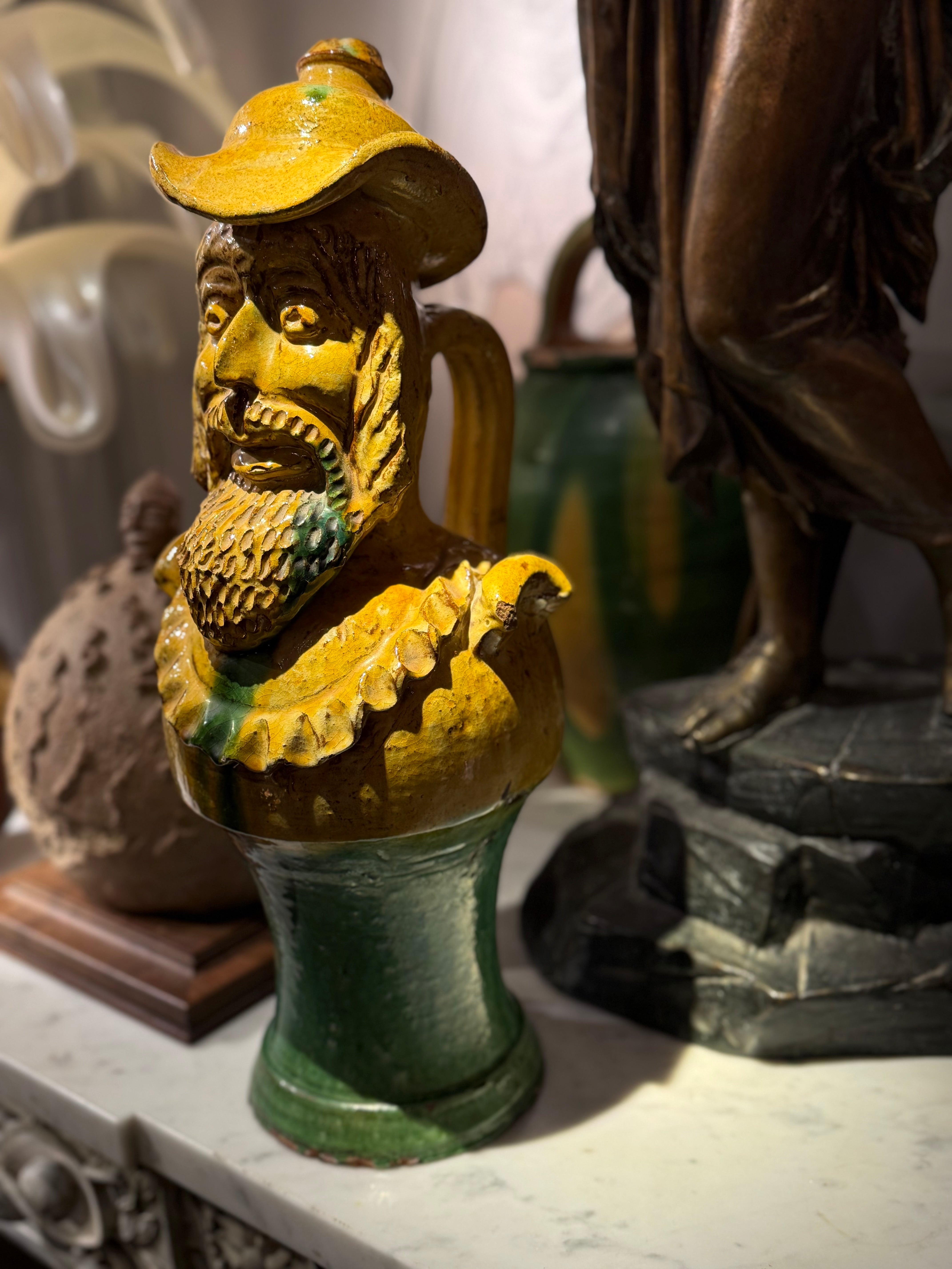 19th Century French Pottery King Pitcher