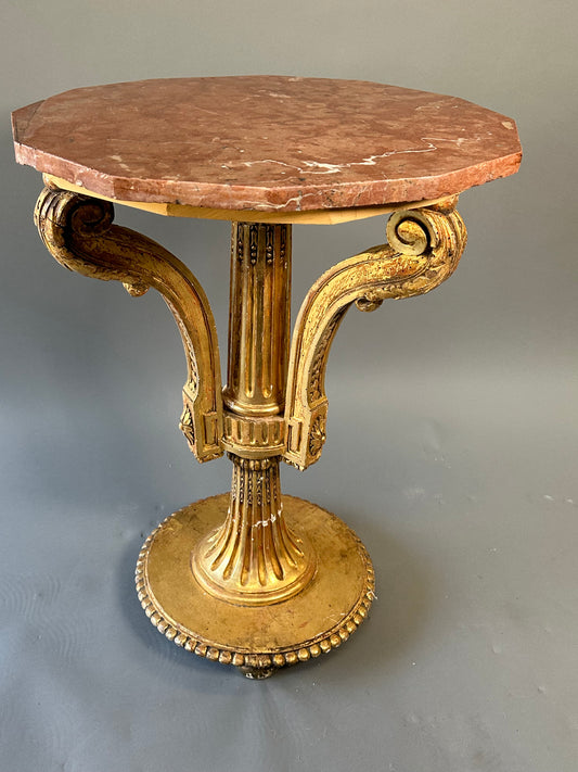 Wooden Carved Cocktail Table With Marble Top