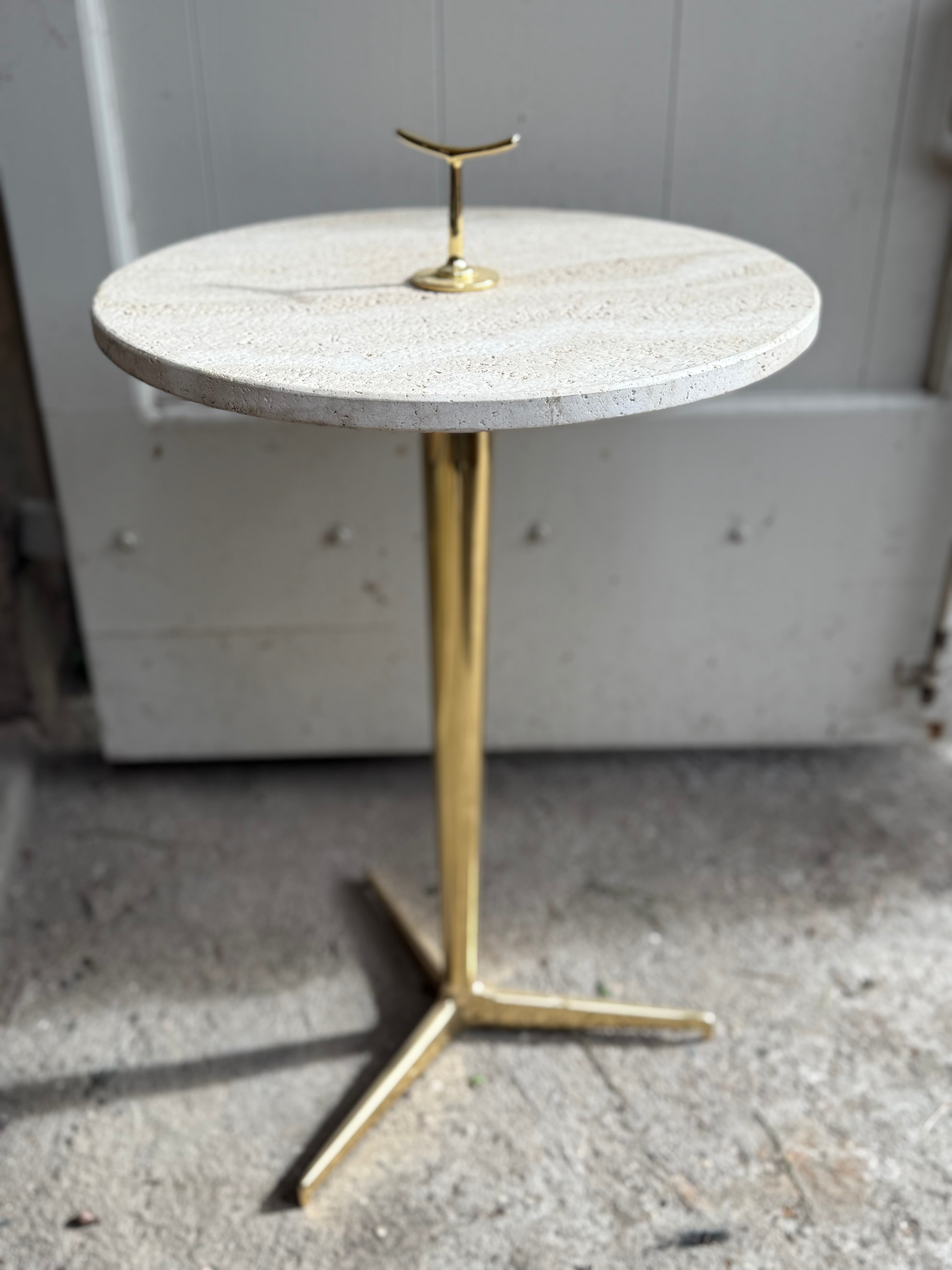 French Travertine and Brass Table - Midcentury