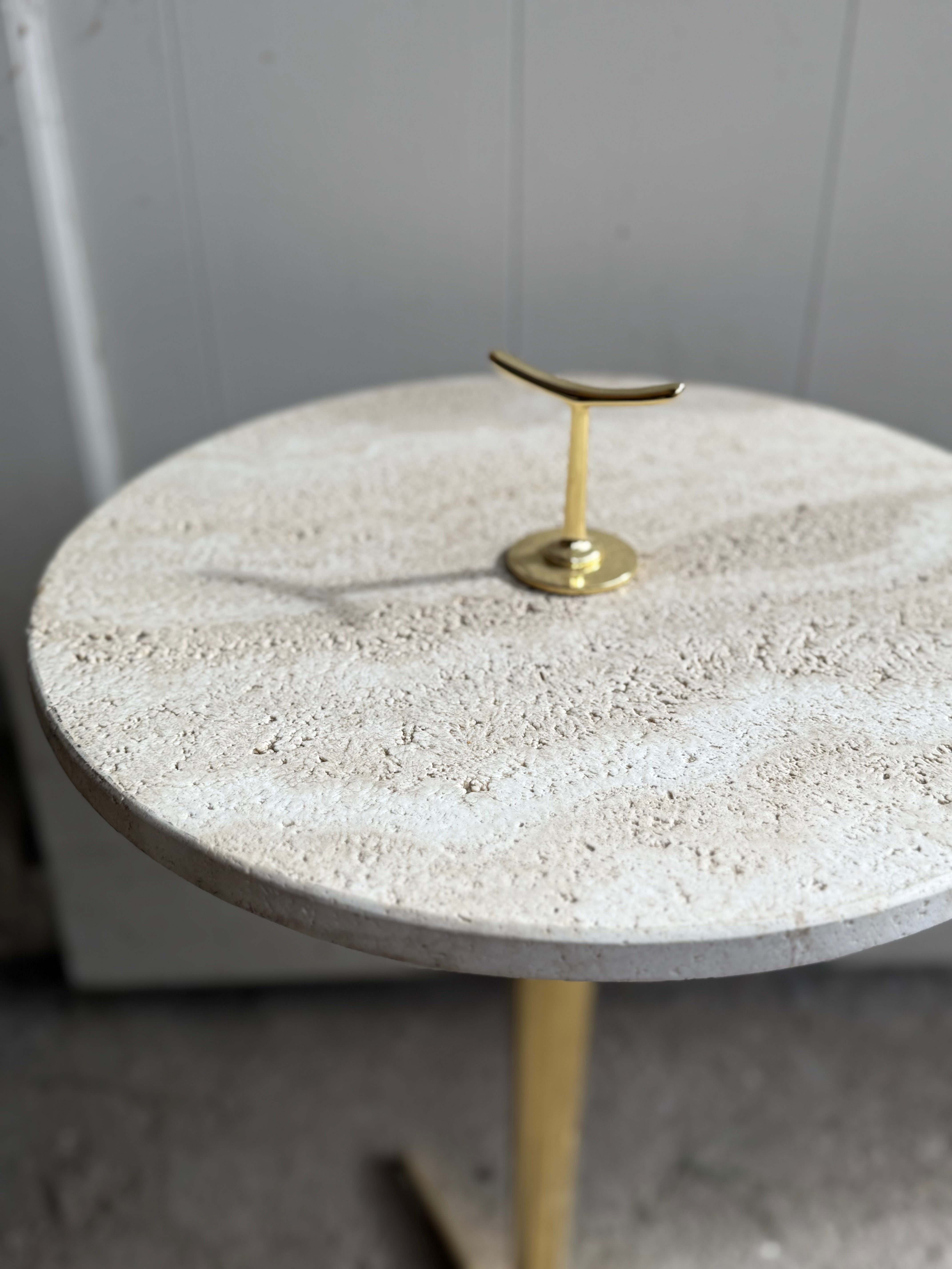 French Travertine and Brass Table - Midcentury