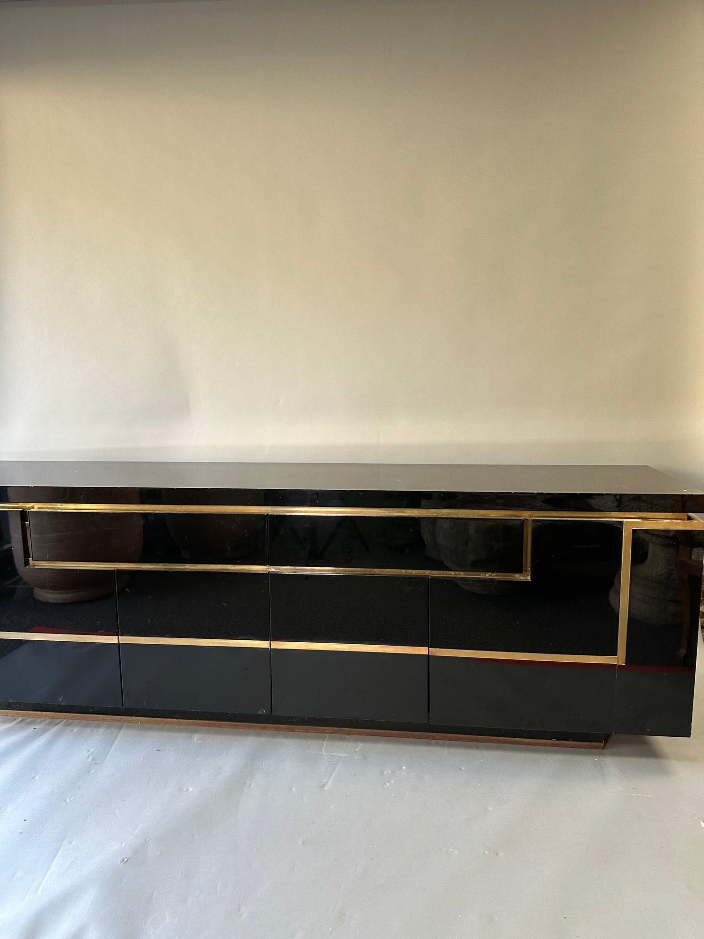 SOLD **Jean Claude Mahey Black Lacquered Console  - Midcentury