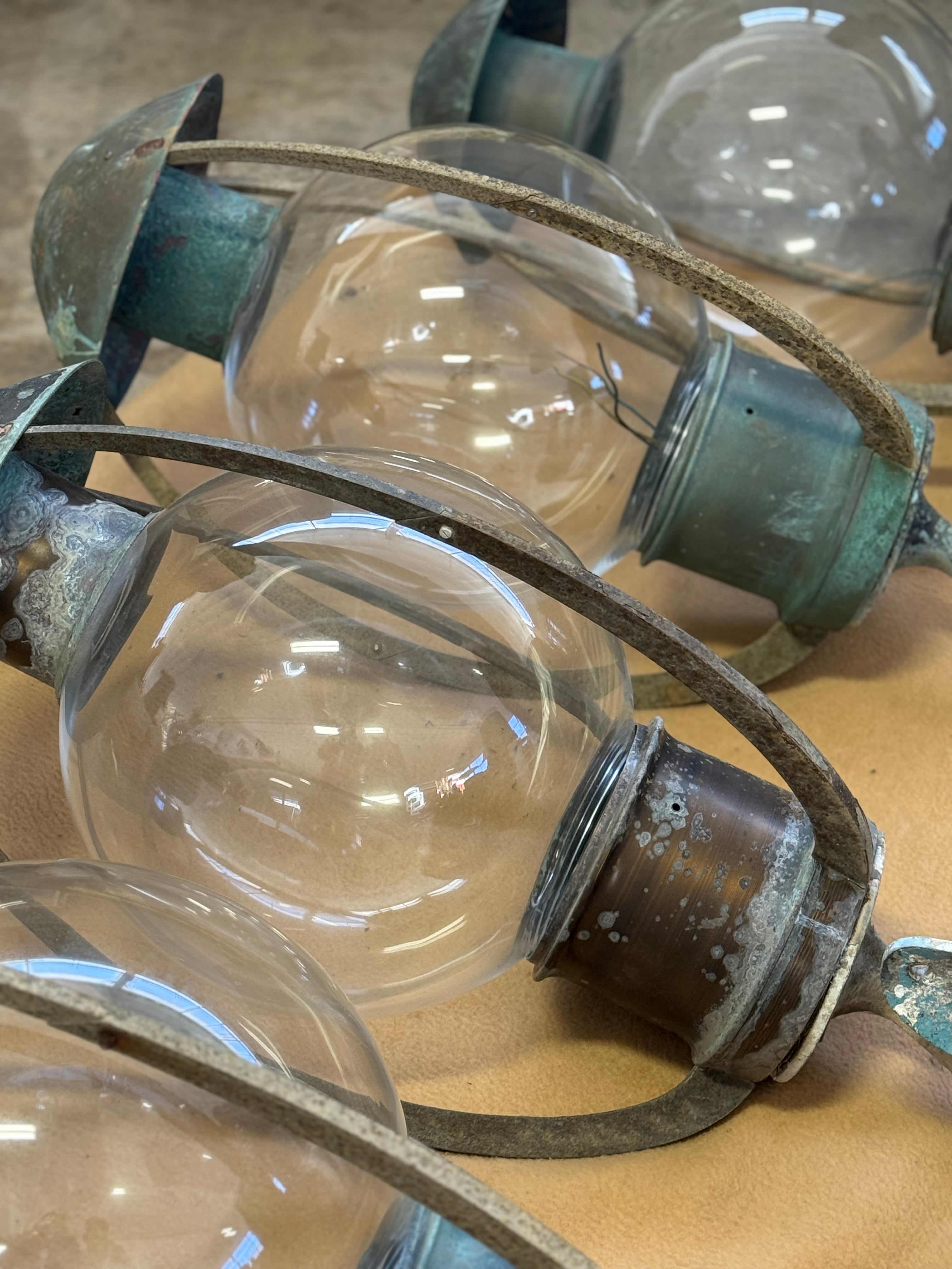 French Rounded Glass Copper Wall Lantern